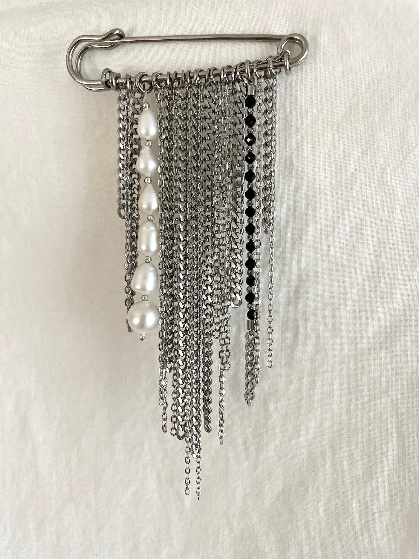 Handcrafted Pearl Chain Brooch Safety Pin / B-8, limited edition by artisans