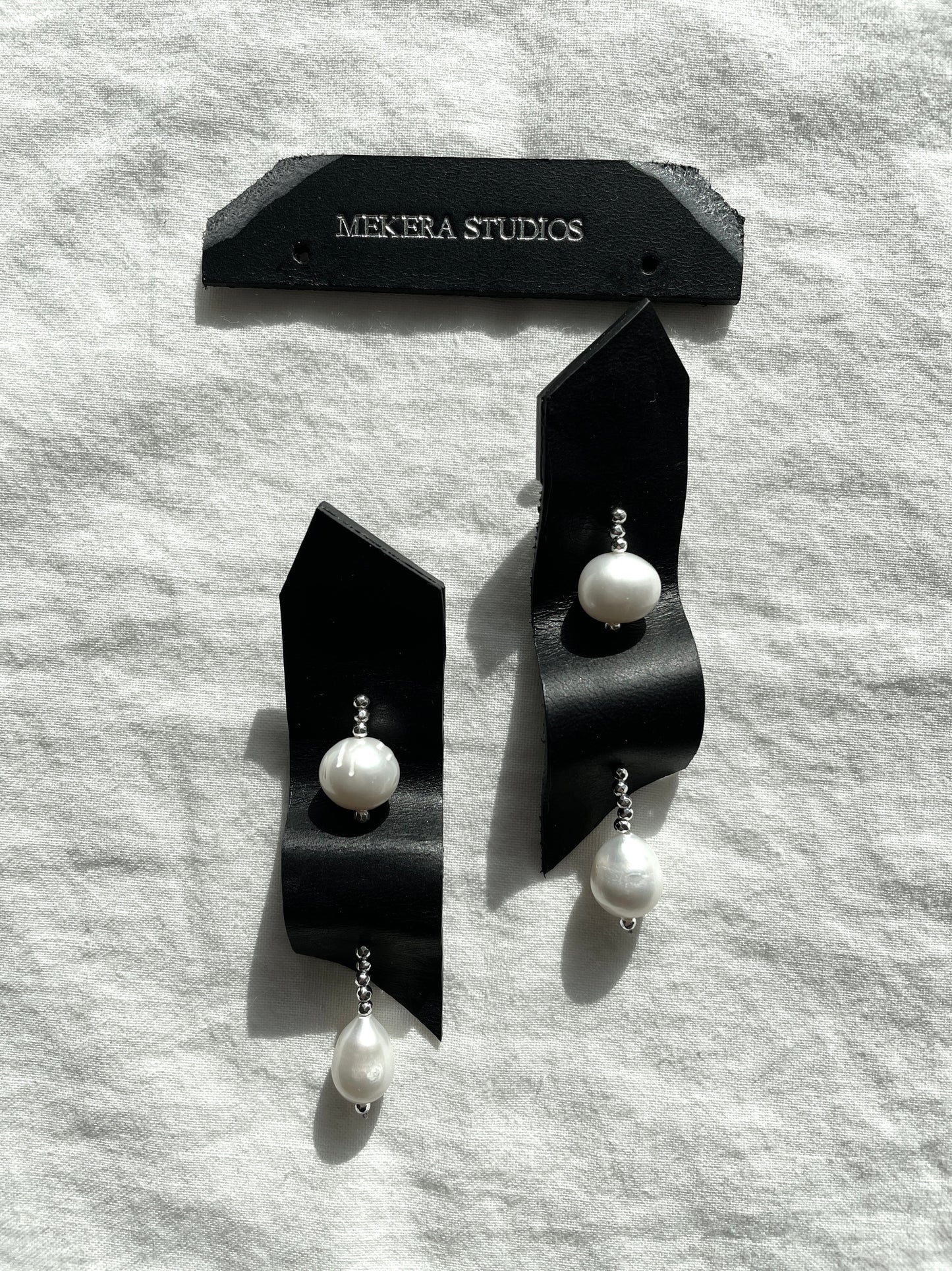 Ear Couture collection EC-5 Pearl & Leather earrings Limited Edition Handcrafted - MEKERA STUDIOS