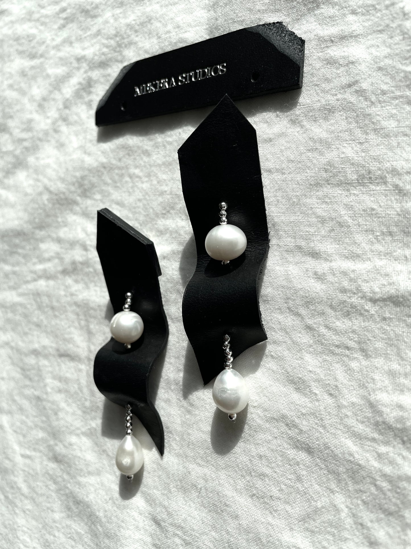 Ear Couture collection EC-5 Pearl & Leather earrings Limited Edition Handcrafted - MEKERA STUDIOS