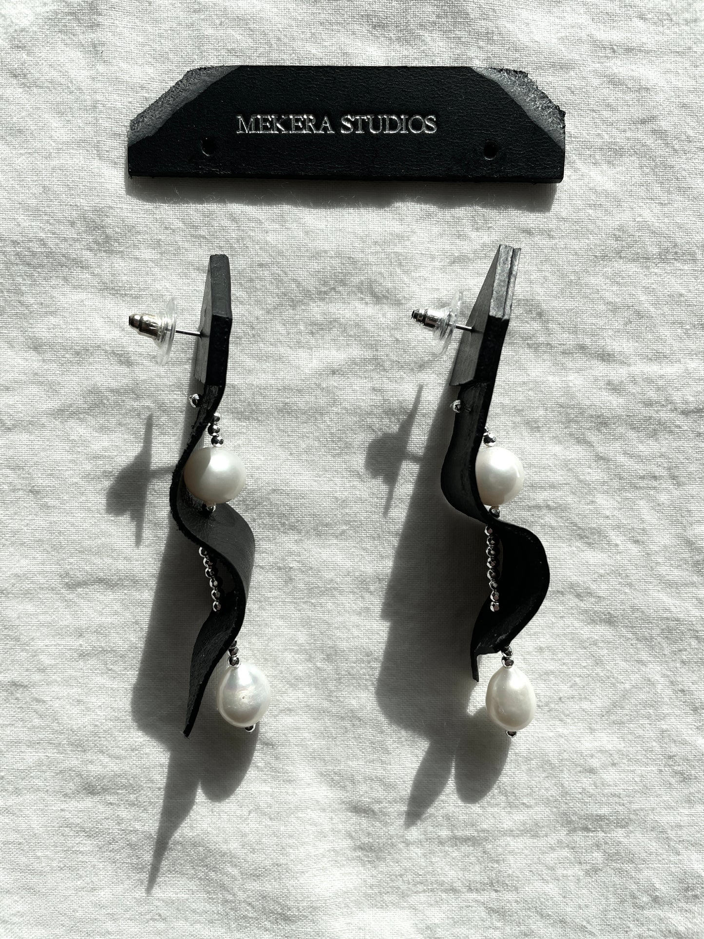 Ear Couture collection EC-5 Pearl & Leather earrings Limited Edition Handcrafted - MEKERA STUDIOS