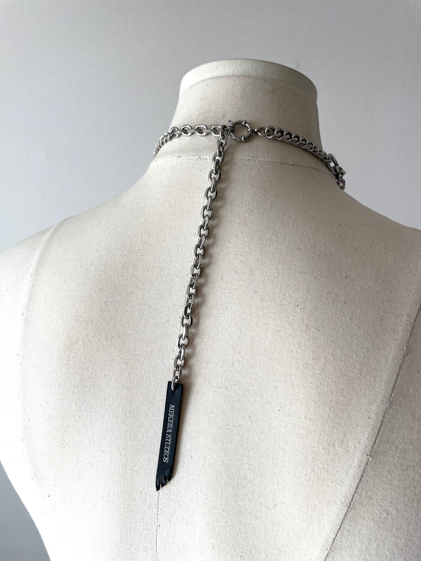 Wings7 - SOAR collection Sapphire Black Pearl Spike Leather Necklace Limited Edition Handcrafted - MEKERA STUDIOS