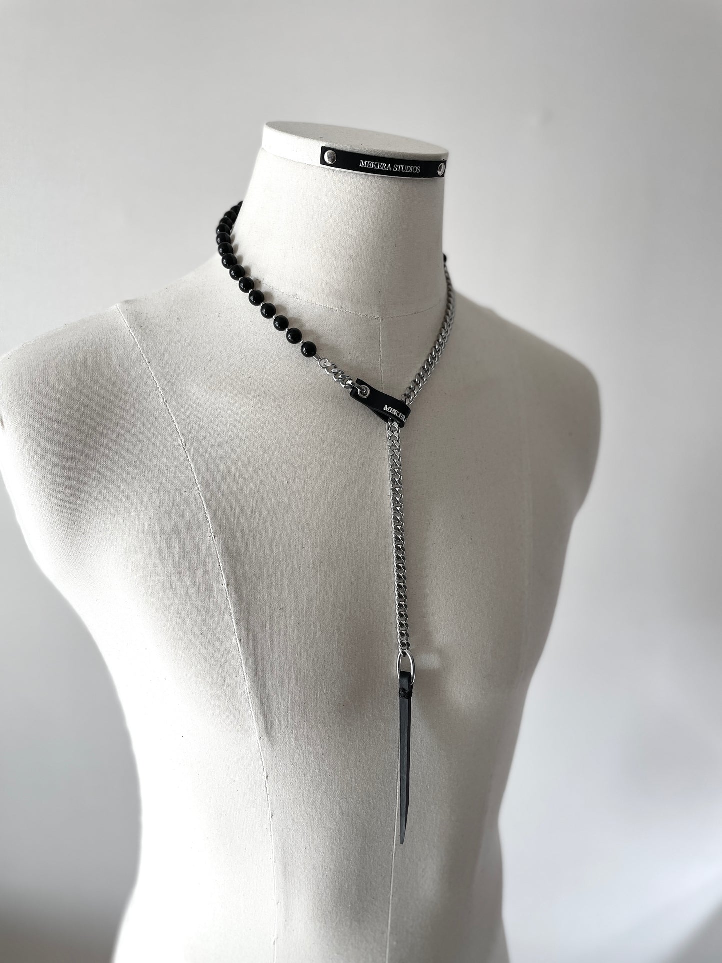 Wings11 - SOAR collection Onyx Leather Chain Necklace Limited Edition Handcrafted - MEKERA STUDIOS