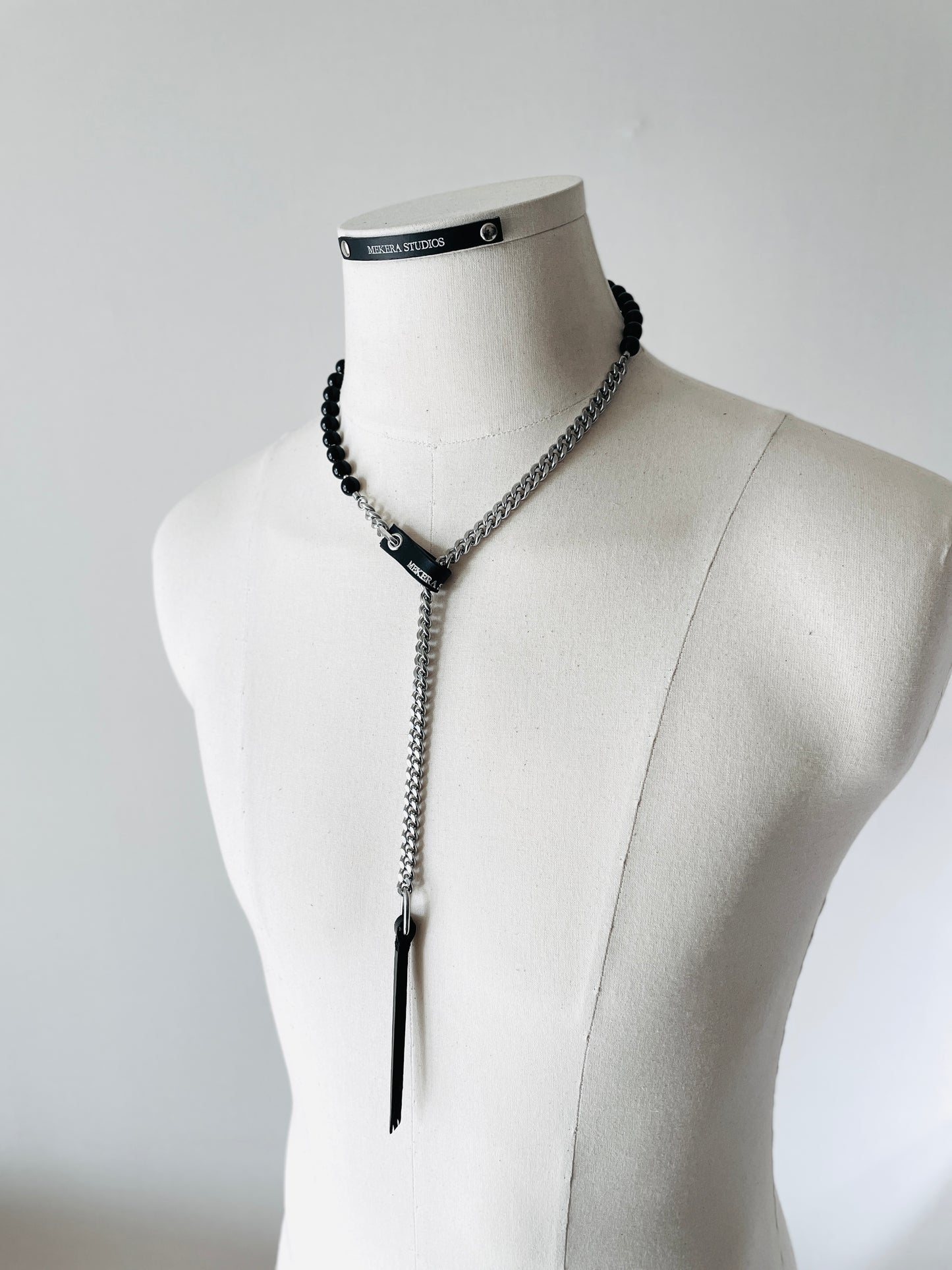 Wings11 - SOAR collection Onyx Leather Chain Necklace Limited Edition Handcrafted - MEKERA STUDIOS