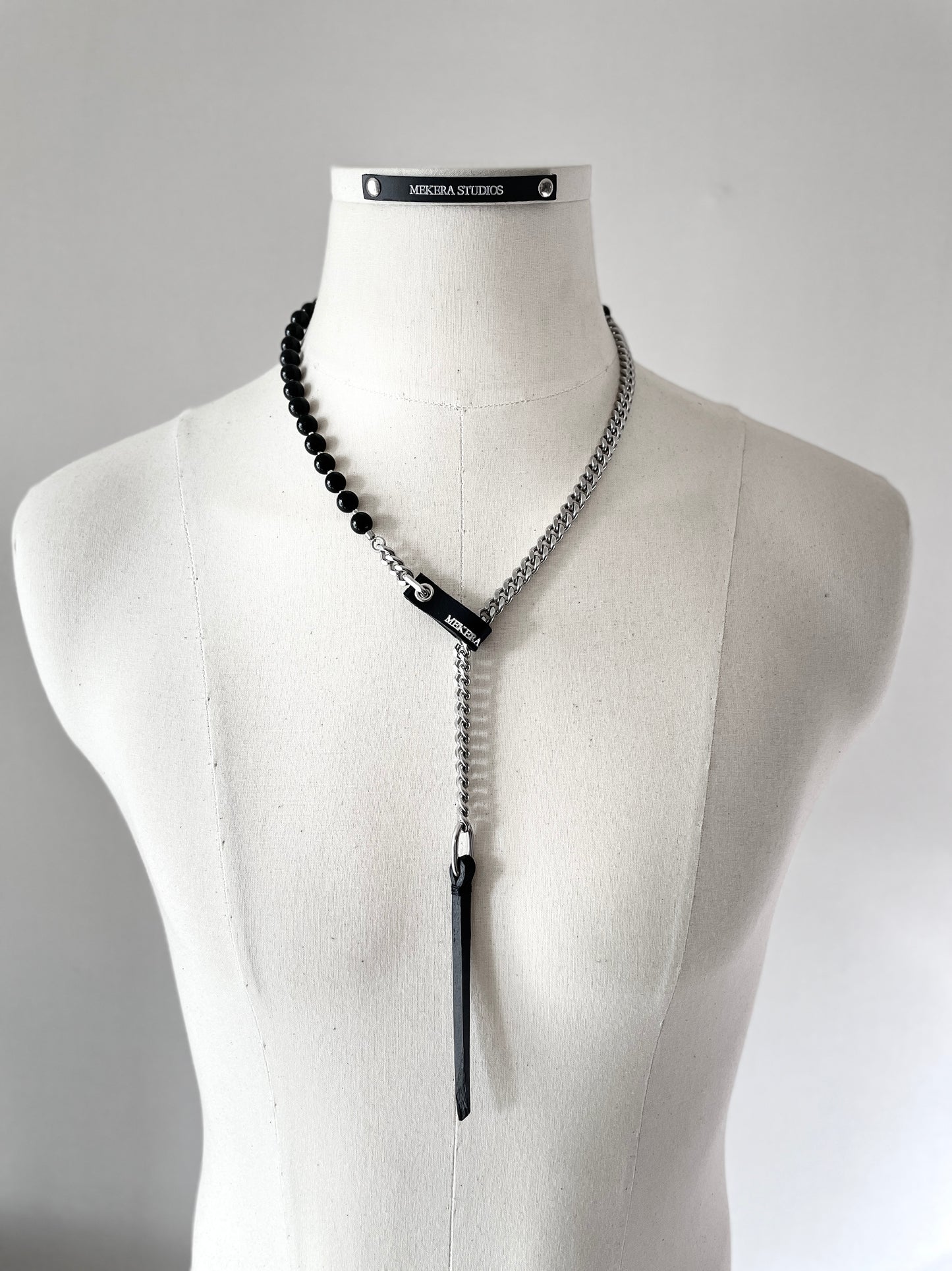 Wings11 - SOAR collection Onyx Leather Chain Necklace Limited Edition Handcrafted - MEKERA STUDIOS
