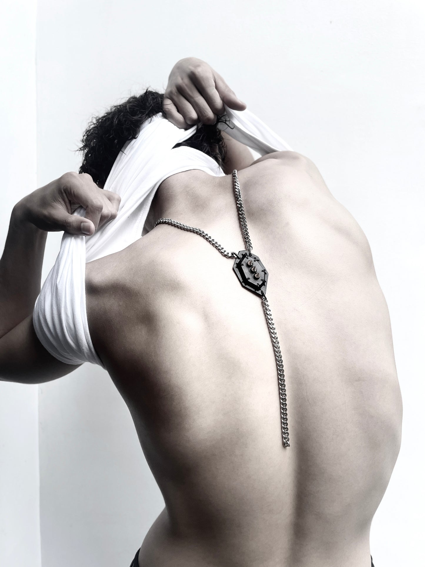Leather Stone Oval 4 Spike Mekera Cut Limited Edition Handcrafted Pendent Choker Y-chain necklace MEKERA STUDIOS