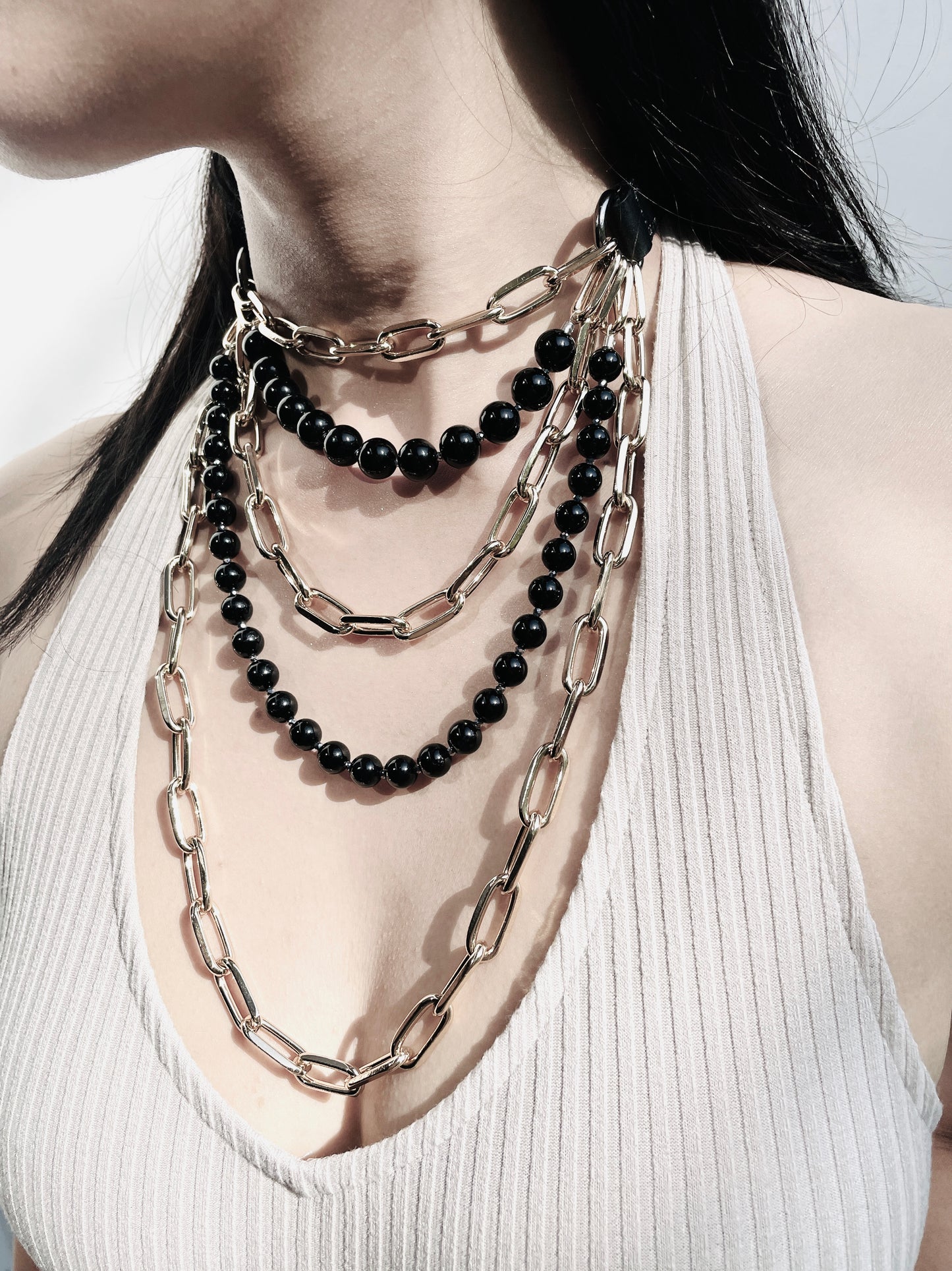 VG3 Limited Edition Leather Choker Onyx Gold Necklace Chain For women For men - MEKERA STUDIOS