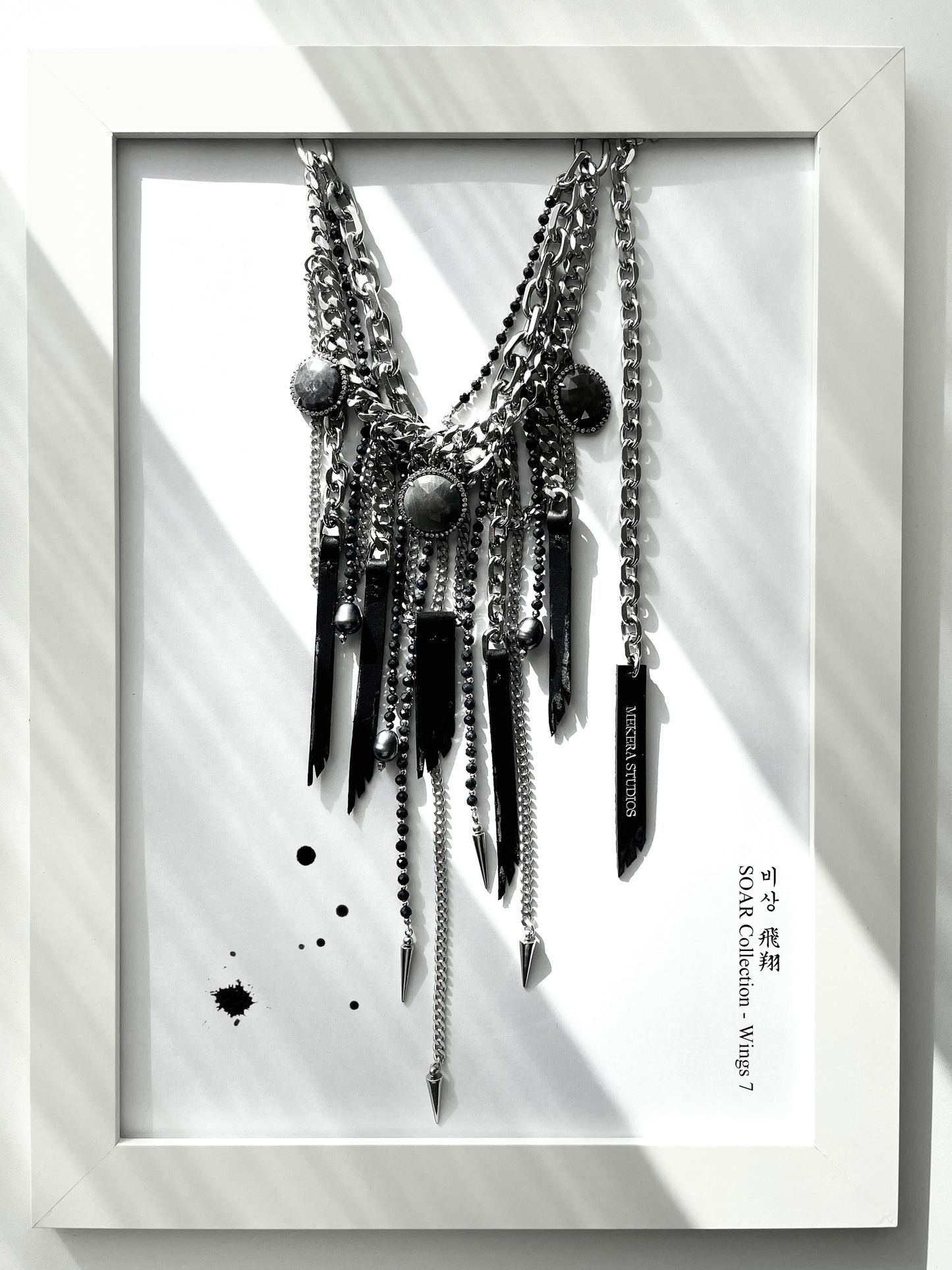 Wings7 - SOAR collection Sapphire Black Pearl Spike Leather Necklace Limited Edition Handcrafted - MEKERA STUDIOS