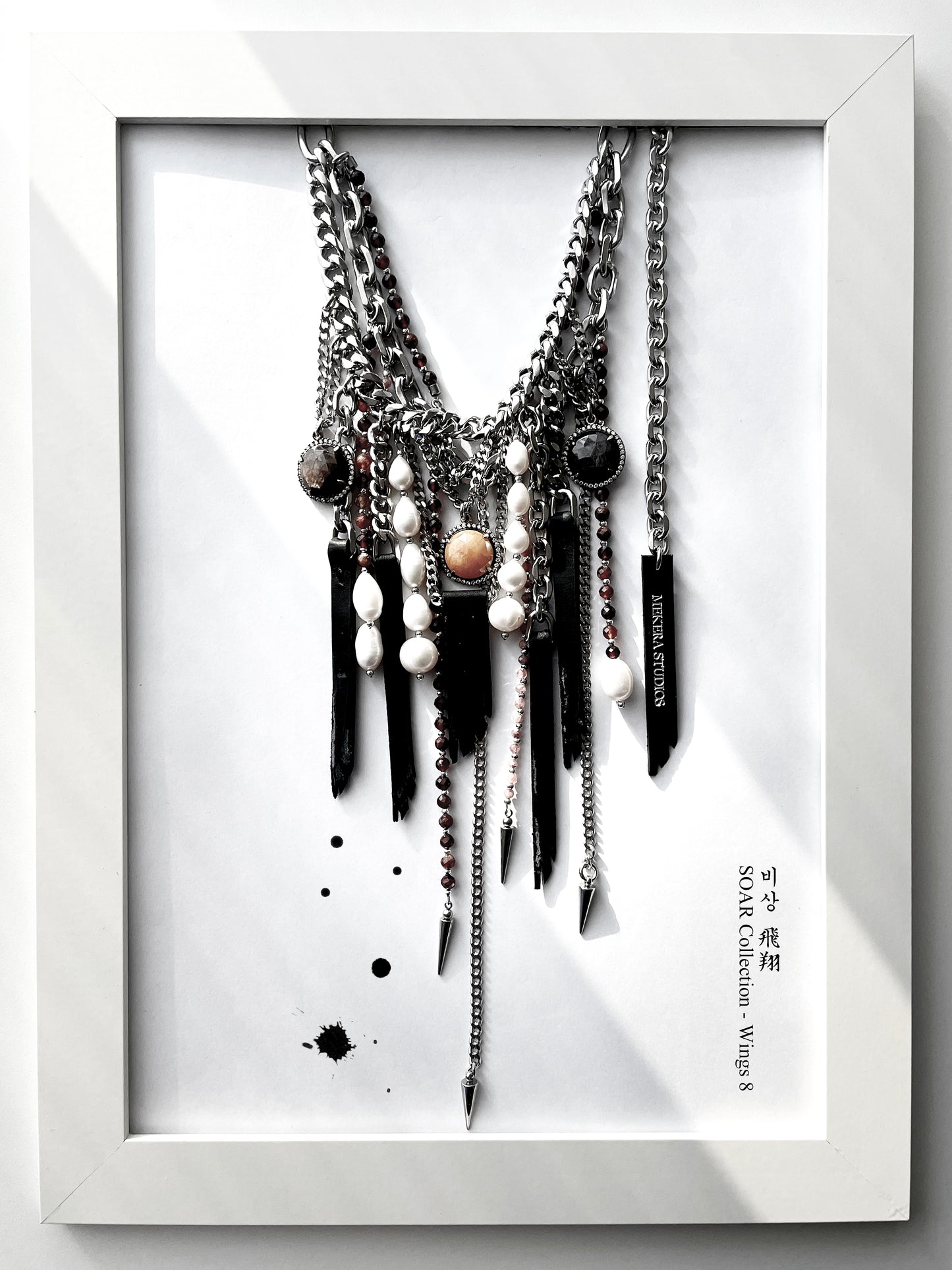 Wings8 - SOAR collection Sapphire Pearl Spike Leather Necklace Limited Edition Handcrafted - MEKERA STUDIOS
