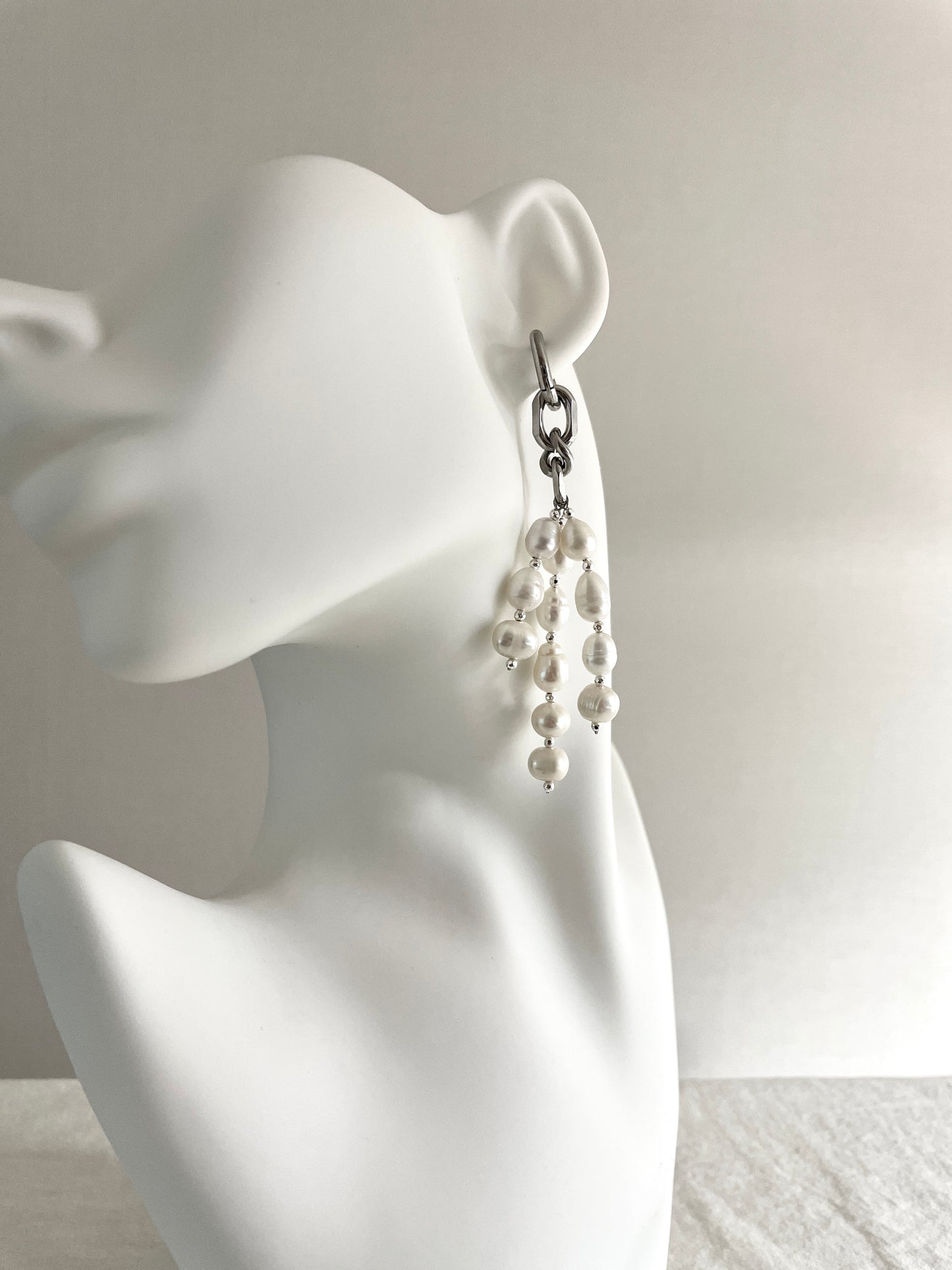 Ear Couture collection Pearl earrings long chain drop EC-1 Limited Edition Handcrafted - MEKERA STUDIOS