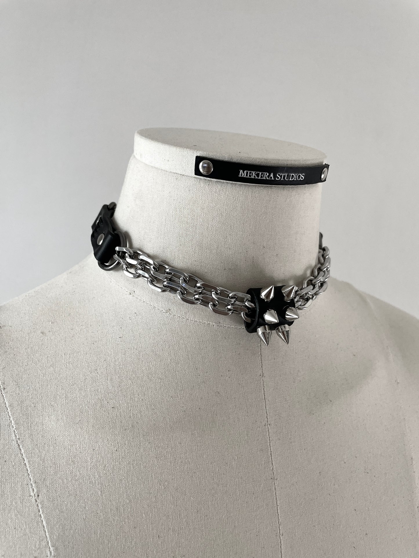 CX1-1 Limited Edition Handcrafted Punk Grunge Goth Gothic Choker Spike Necklace Leather Chain For women For men-MEKERA STUDIOS