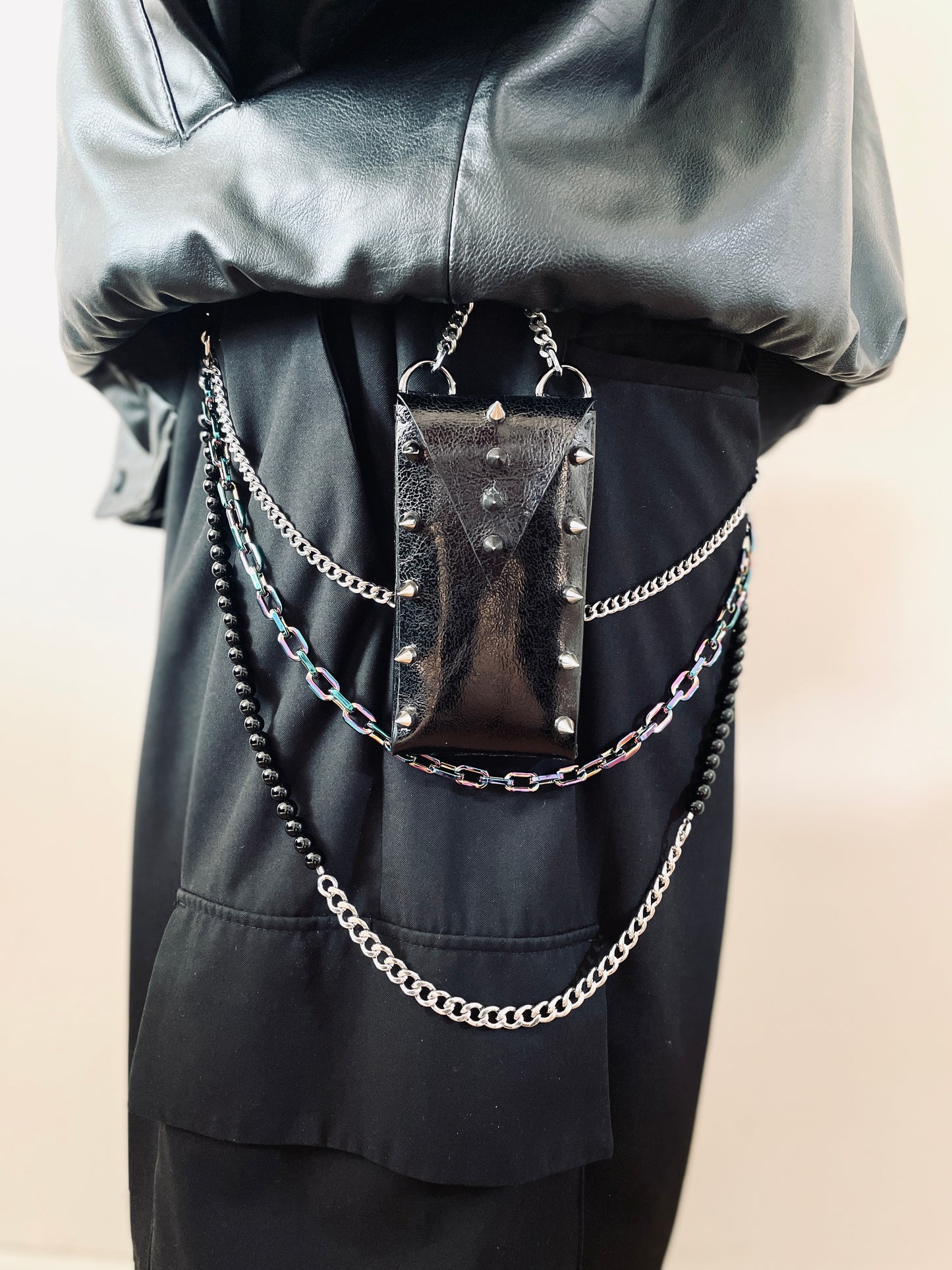 NP6 - Pants Chain Black stone wallet leather key punk Spike Limited Edition Handcrafted - MEKERA STUDIOS