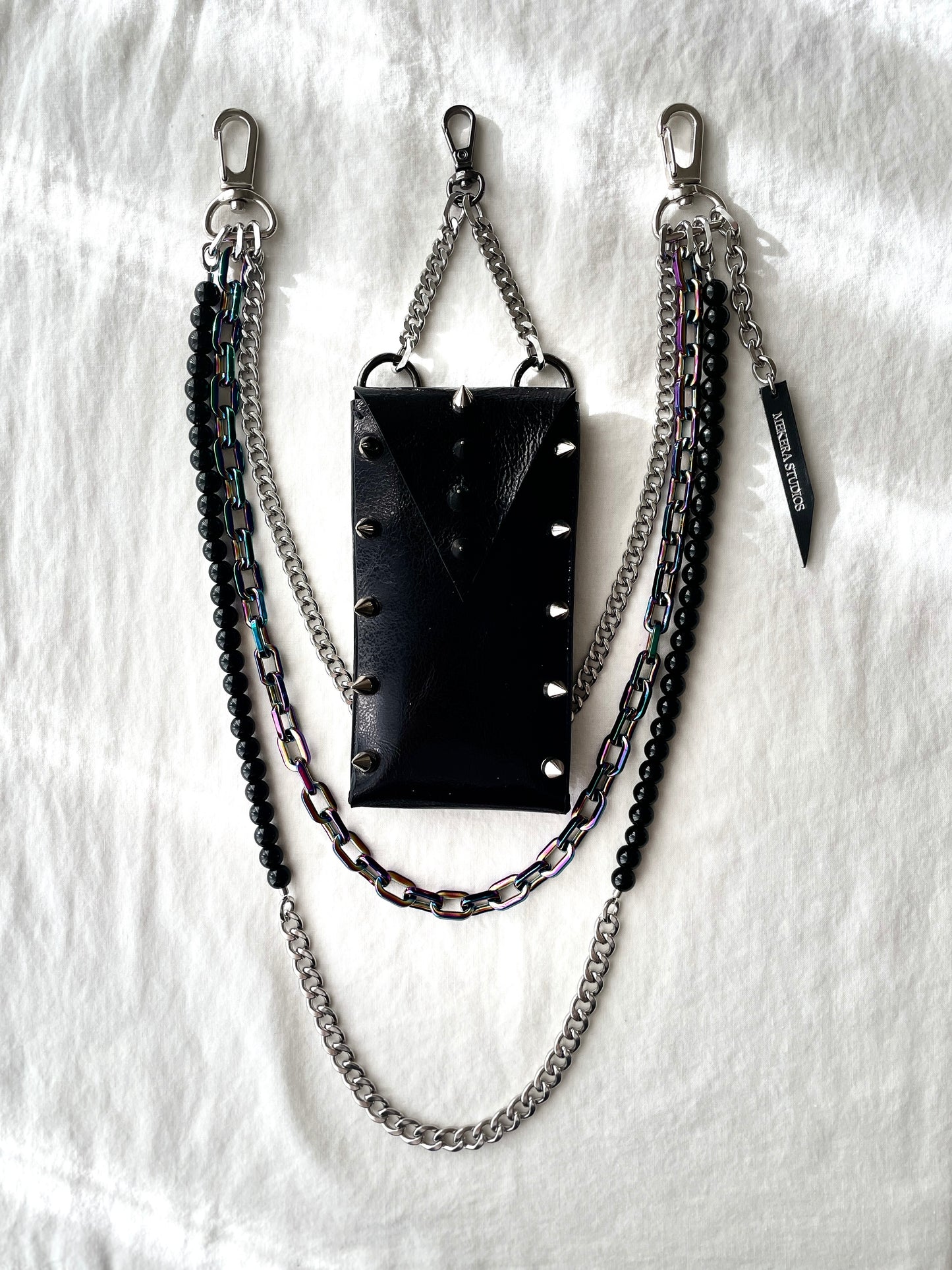 NP6 - Pants Chain Black stone wallet leather key punk Spike Limited Edition Handcrafted - MEKERA STUDIOS