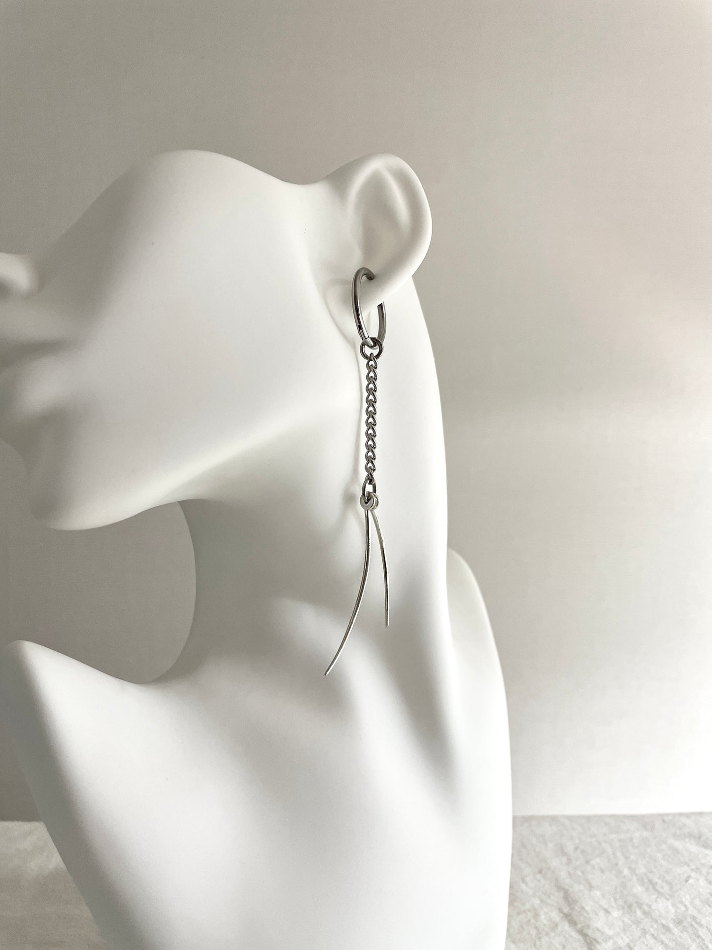 The Curve-2 long chain earrings Silver 925 Limited Edition Handcrafted - MEKERA STUDIOS