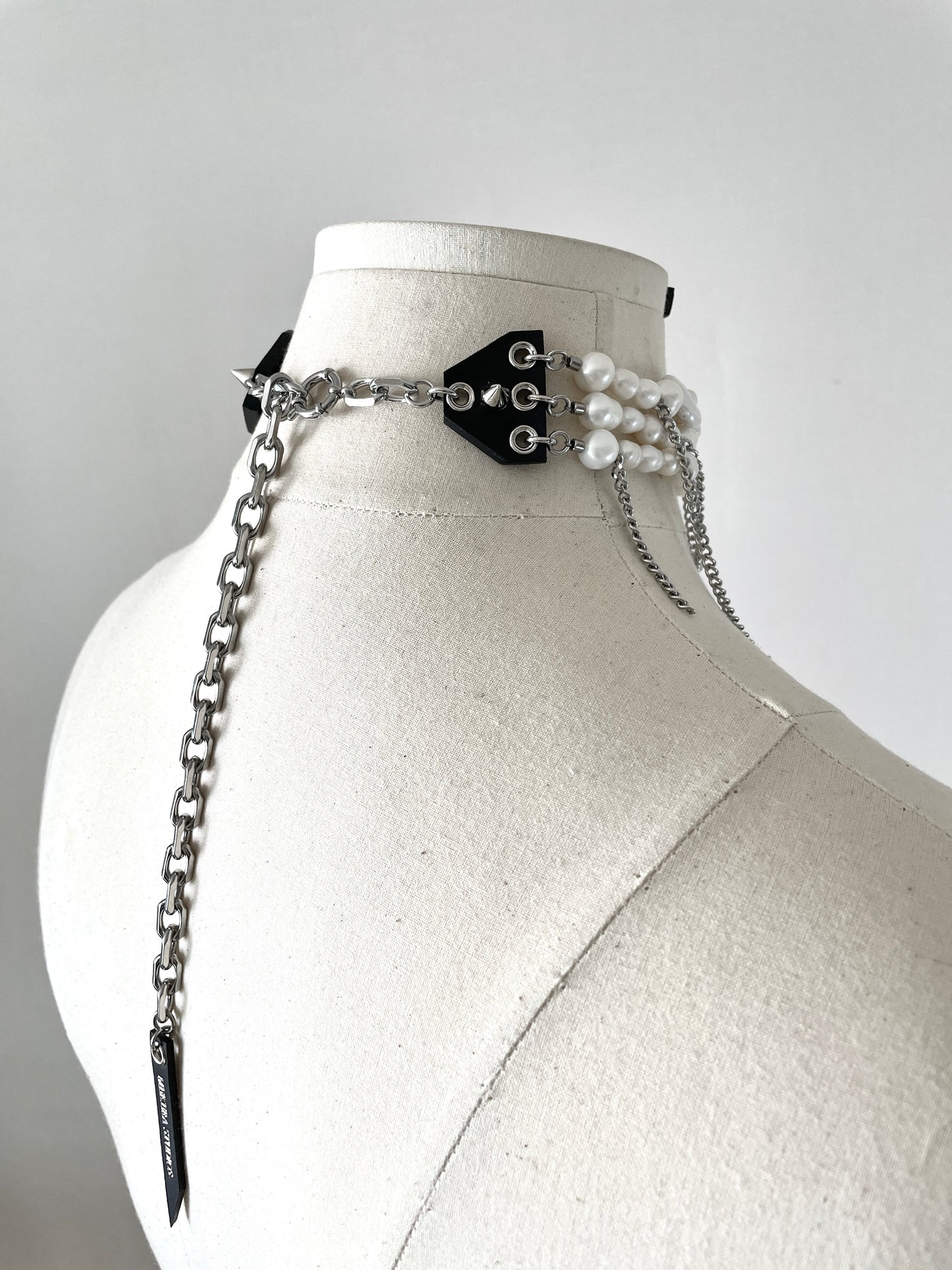 PL2 Pearl & Leather Choker  Limited Edition Handcrafted Necklace Choker Spike -MEKERA STUDIOS