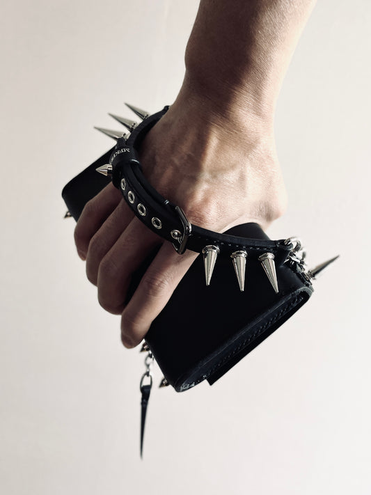 Finger Bag Limited Edition Handcrafted Clutch Leather Mini Spike Bag Black F4 - MEKERA STUDIOS