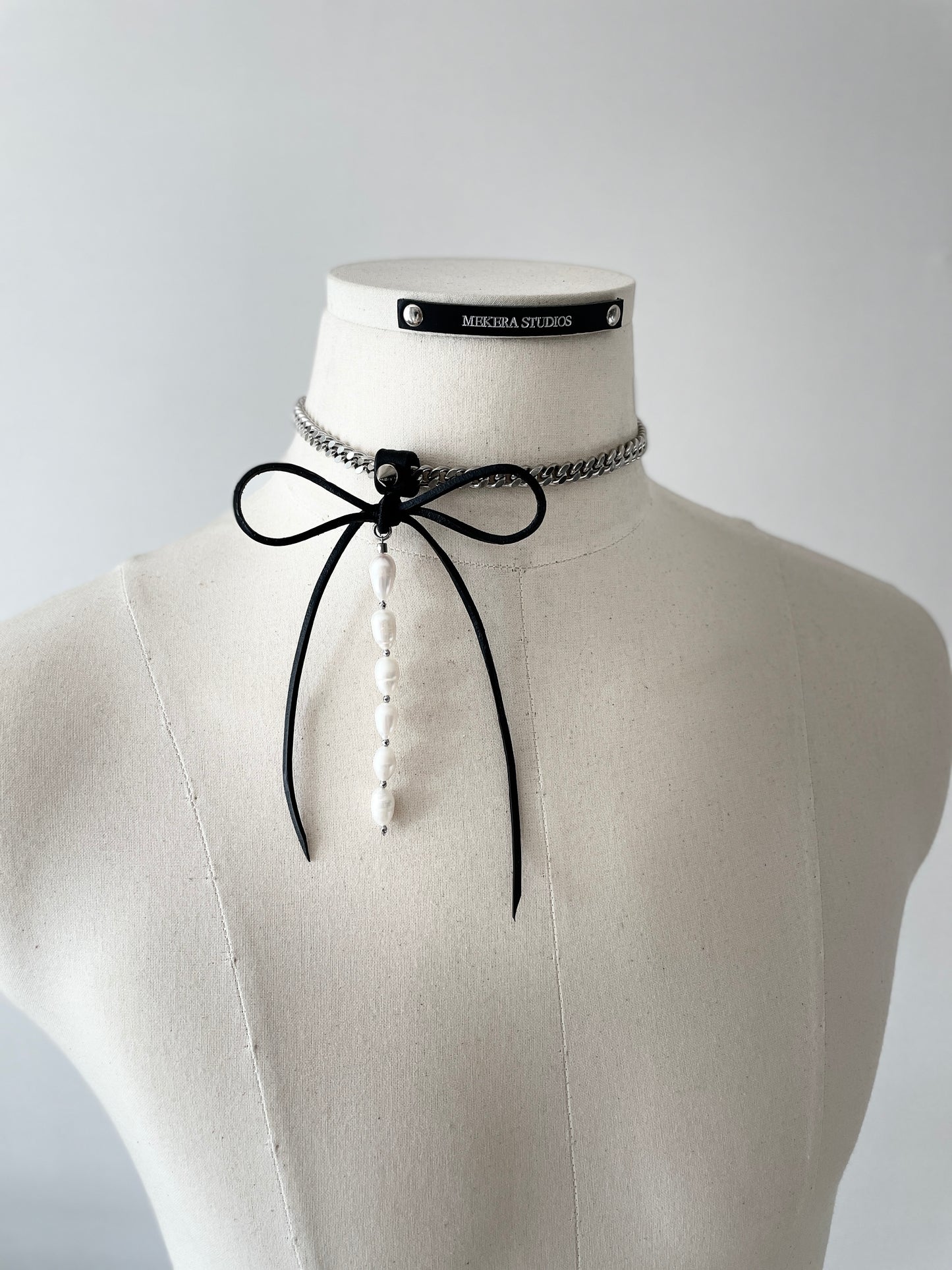 NR1 Leather Ribbon Choker Pearl Spike Limited Edition Handcrafted Necklace  For women For men-MEKERA STUDIOS