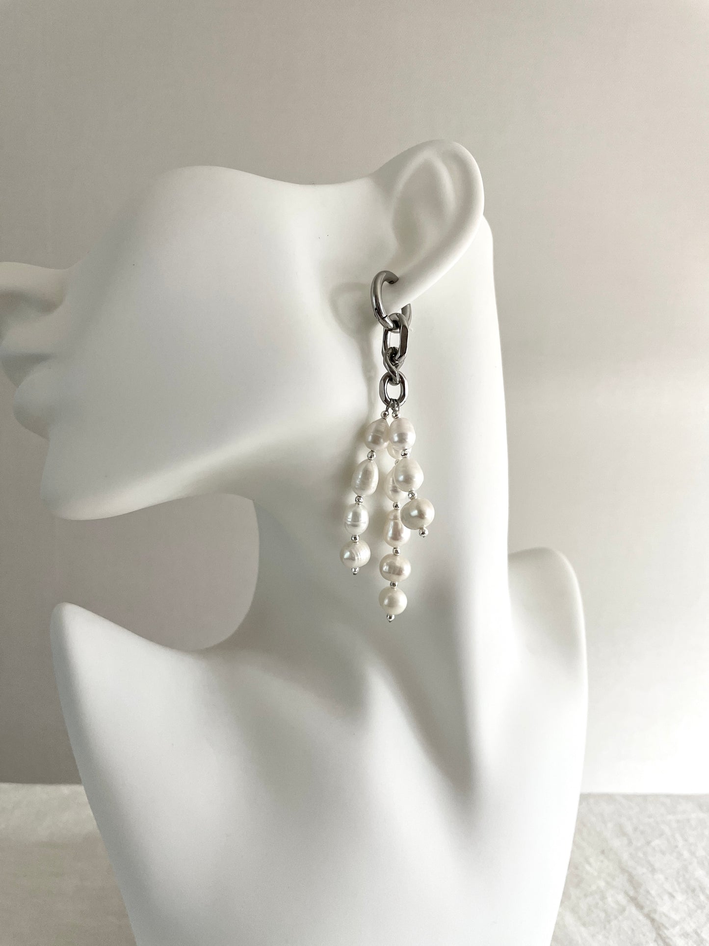 Ear Couture collection Pearl earrings long chain drop EC-1 Limited Edition Handcrafted - MEKERA STUDIOS