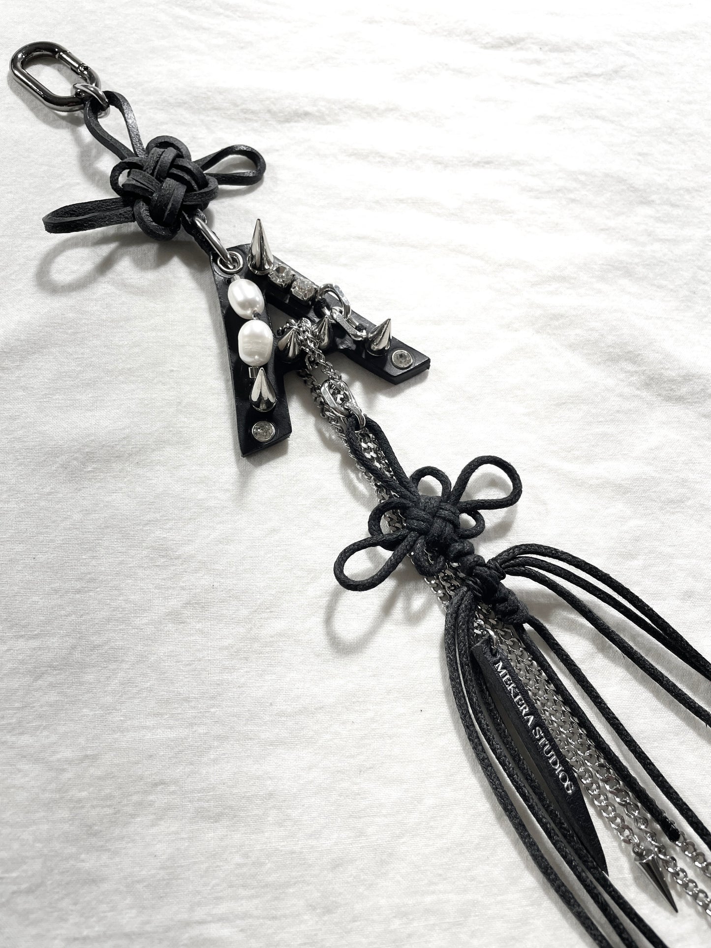 Korean Punk Norigae Keychain, Initial "A" Handcrafted Leather knot limited edition by artisans ー MEKERA STUDIOS