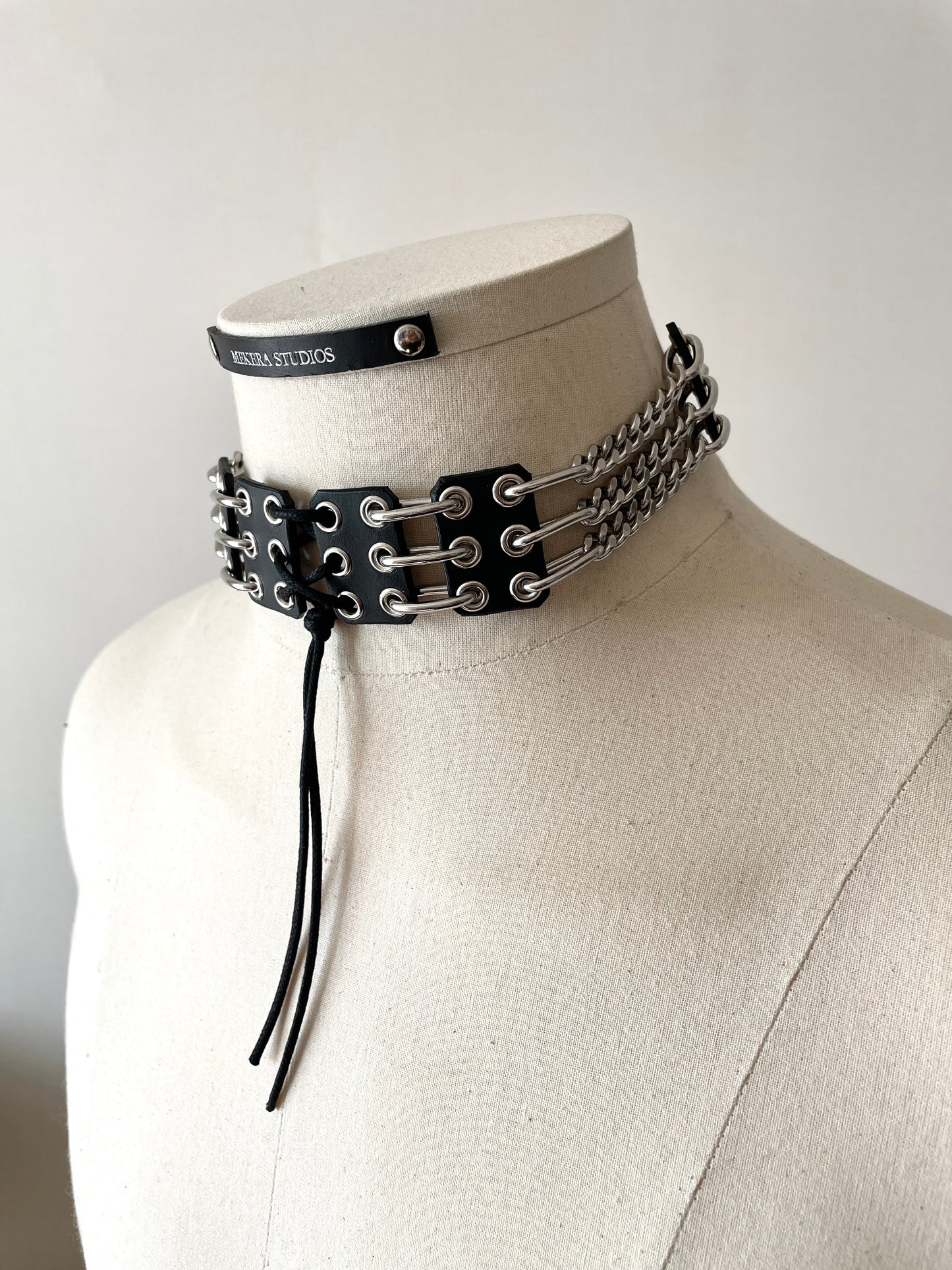 NP4 Black Corset Leather Choker Limited Edition Handcrafted - MEKERA STUDIOS