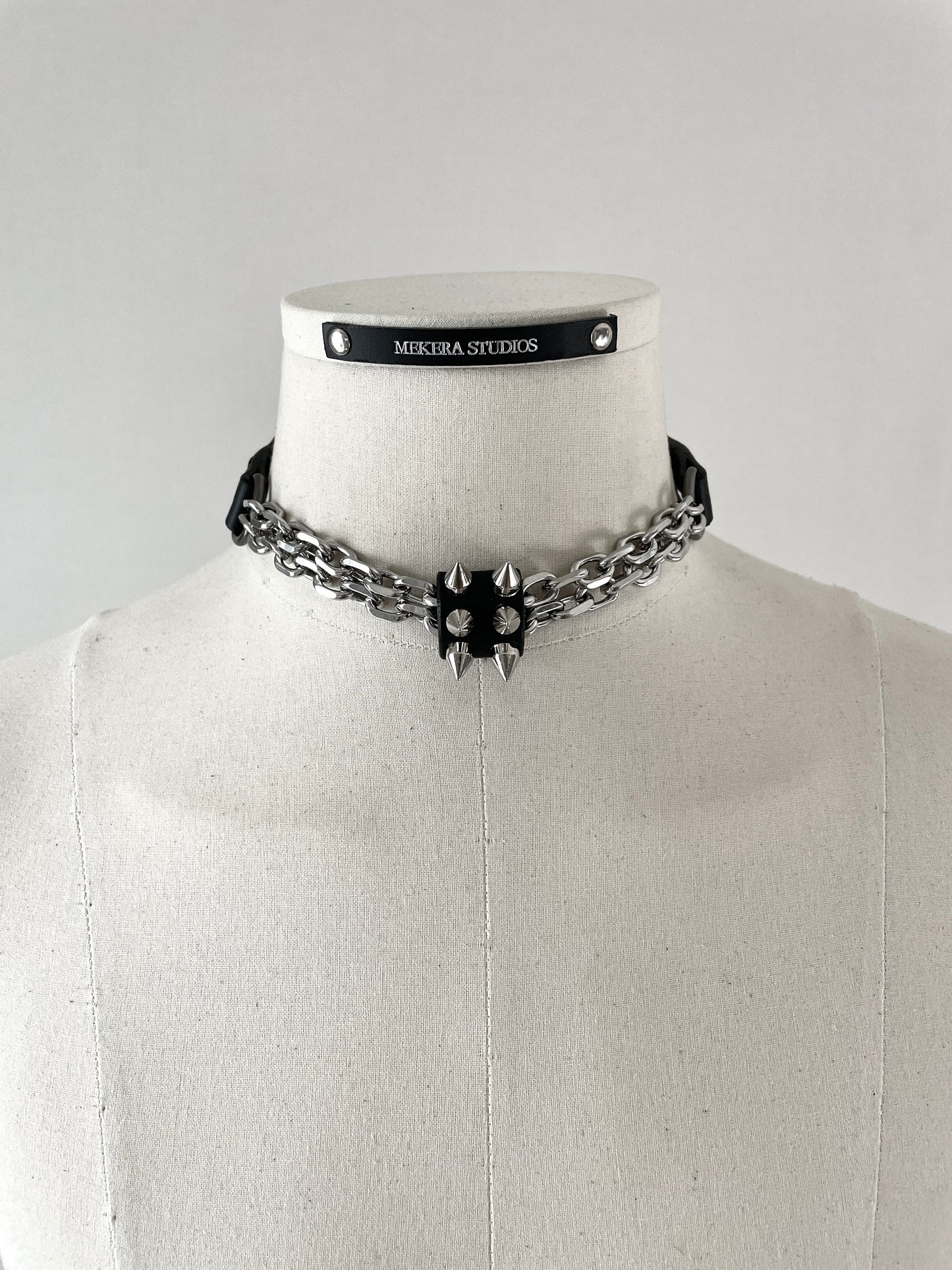 CX1-1 Limited Edition Handcrafted Punk Grunge Goth Gothic Choker Spike Necklace Leather Chain For women For men-MEKERA STUDIOS