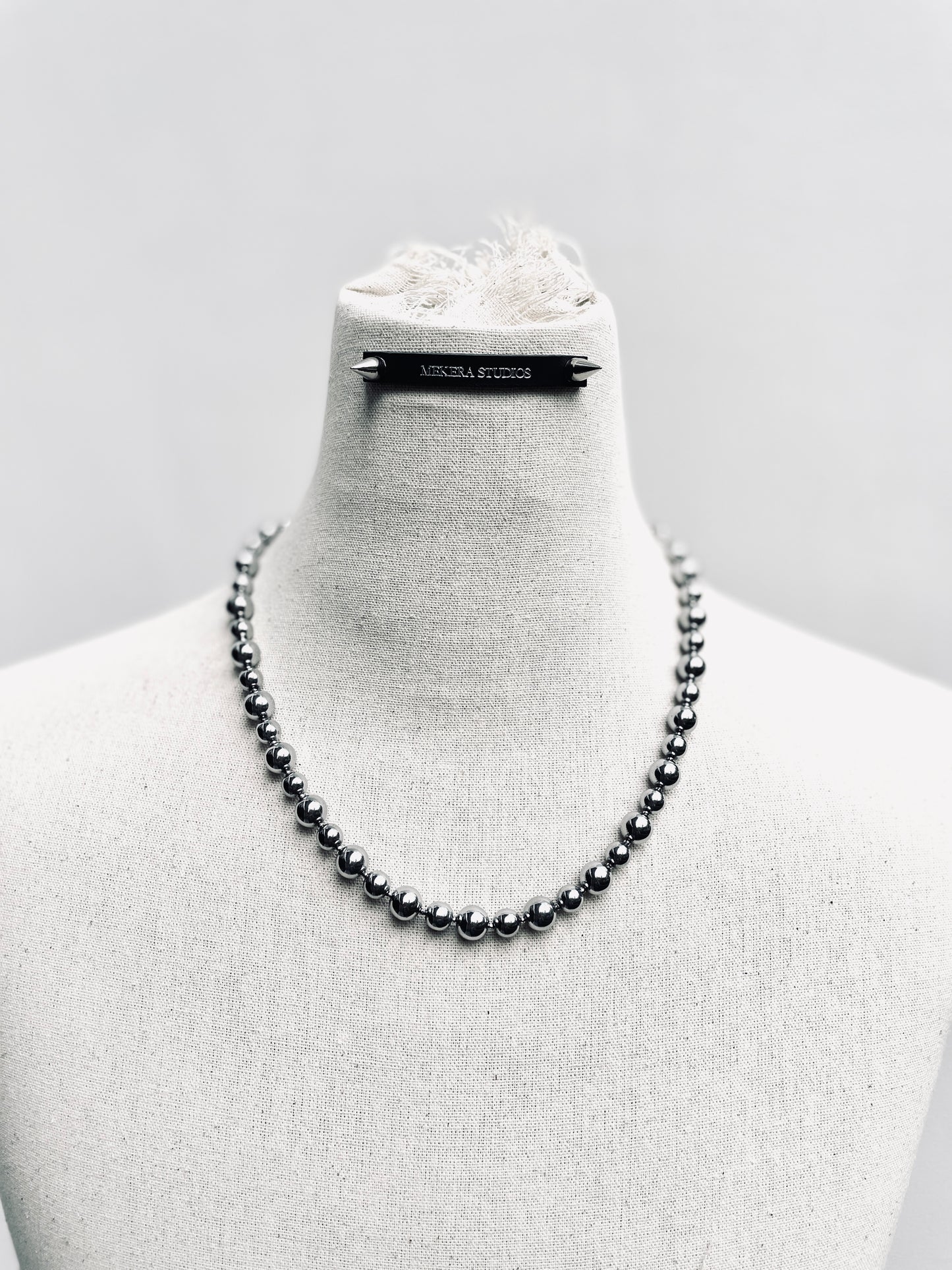 HSX1 Silver shining Hematite mirror Ball Necklace Long chain Choker-MEKERA STUDIOS