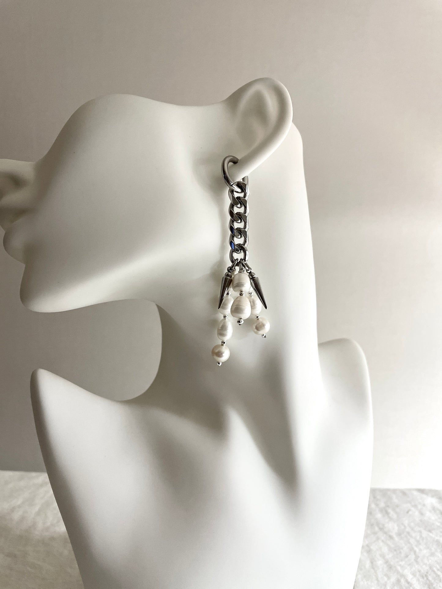 Ear Couture collection Pearl earrings long chain drop EC-3 Limited Edition Handcrafted - MEKERA STUDIOS