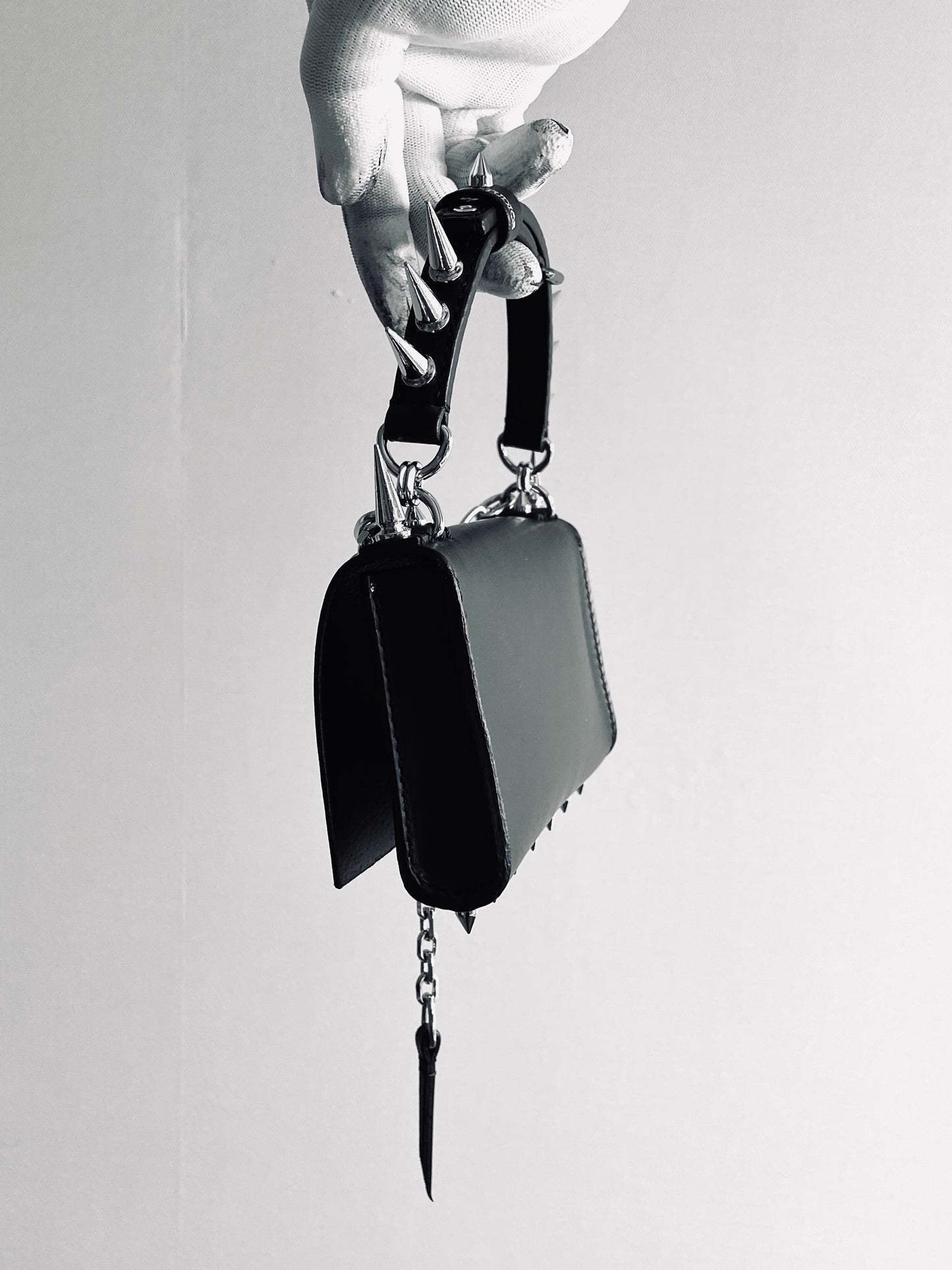 Finger Bag Limited Edition Handcrafted Clutch Leather Mini Spike Bag Black F4 - MEKERA STUDIOS