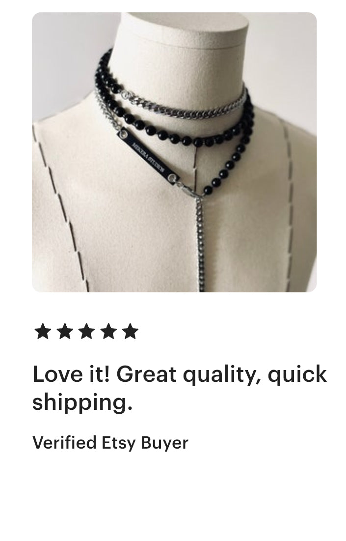 VXS6 Onyx Black Spinel Necklace Long chain Choker - MEKERA STUDIOS