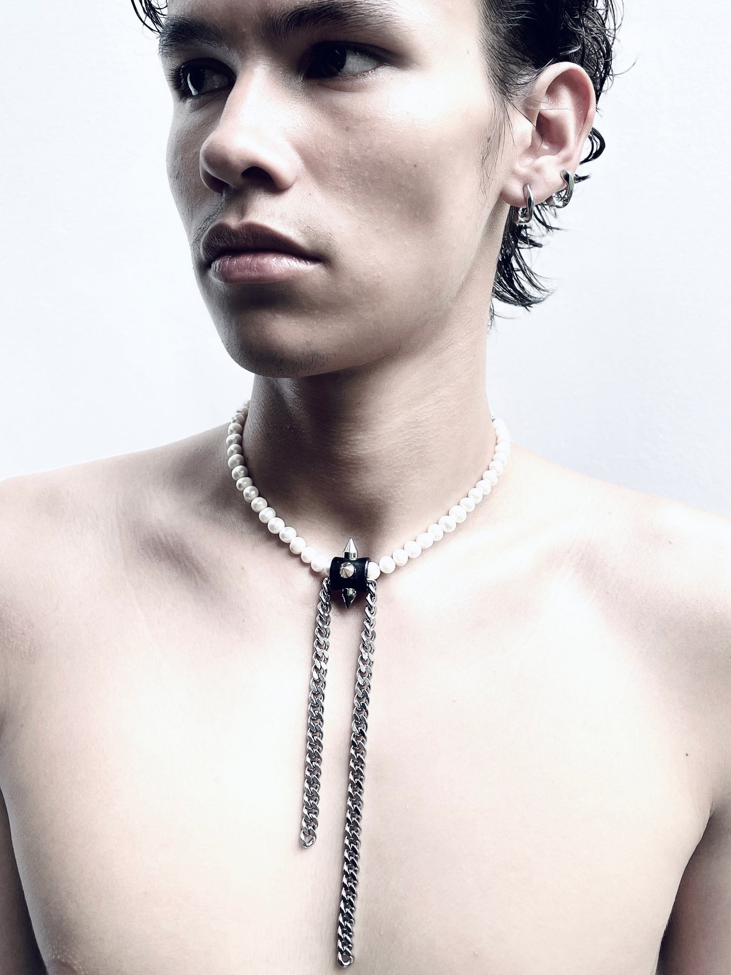 SX2 Pearl Limited Edition Handcrafted Choker Spike Necklace Leather - MEKERA STUDIOS