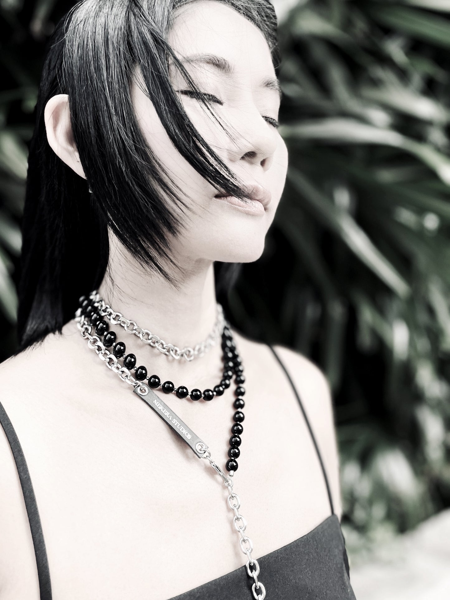 XC1 Onyx Black Spinel Necklace Long chain Choker - MEKERA STUDIOS - for men for women black layered