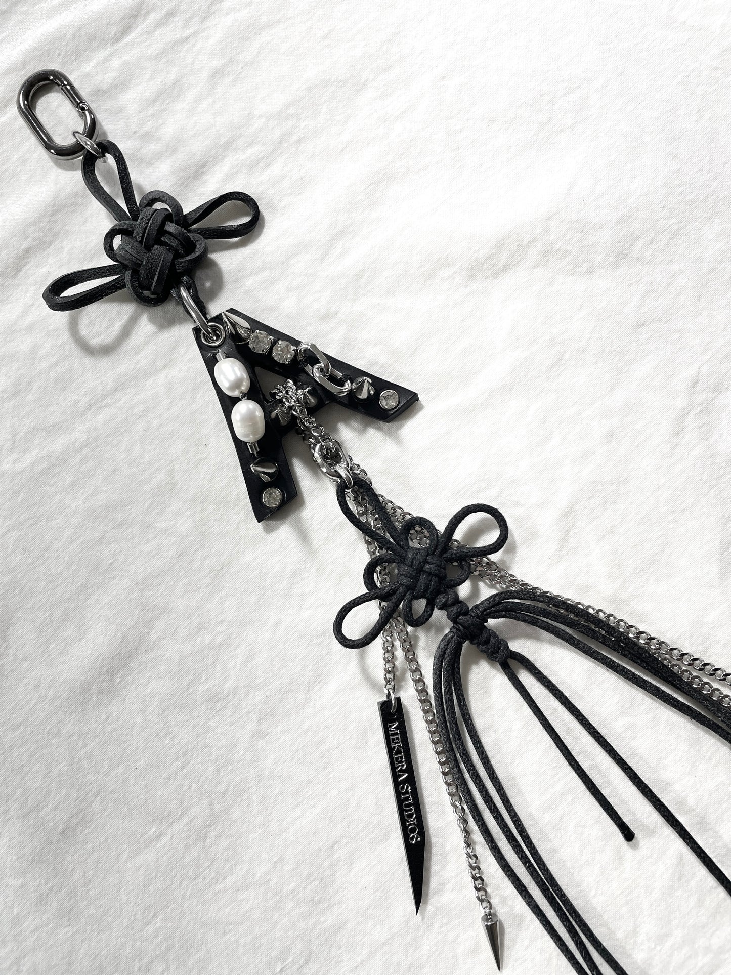 Korean Punk Norigae Keychain, Initial "A" Handcrafted Leather knot limited edition by artisans ー MEKERA STUDIOS