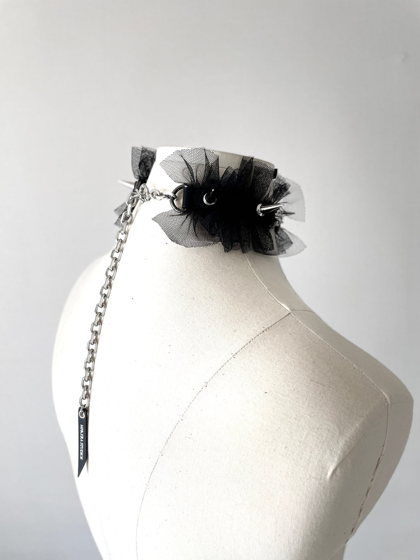 NX1+NX3 Lace leather spike choker - No Romantic Collection - Limited Edition Handcrafted Black Necklace Chain-MEKERA STUDIOS