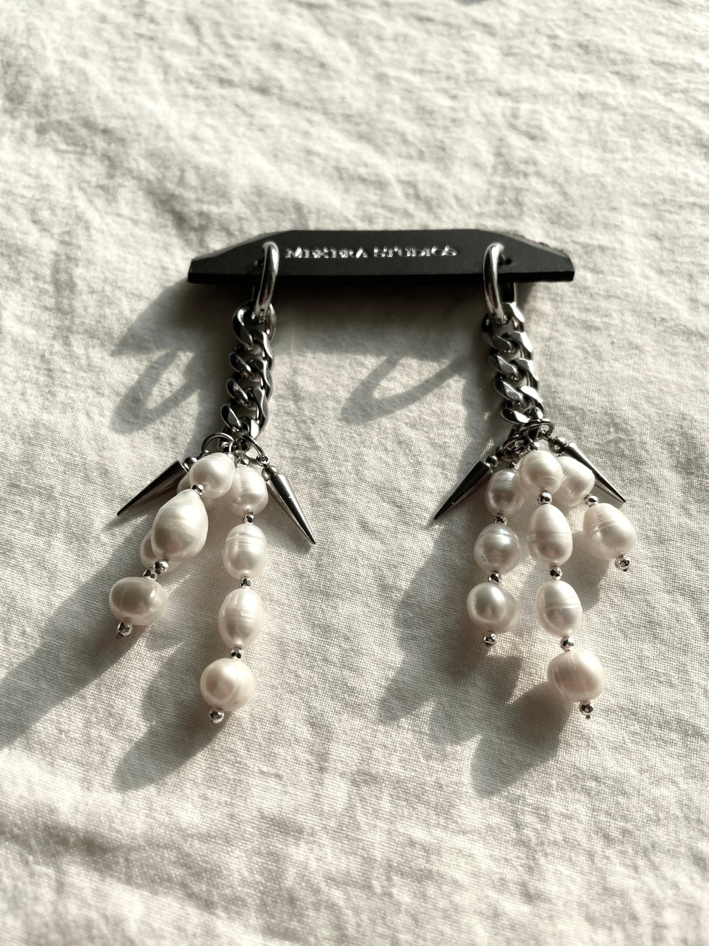 Ear Couture collection Pearl earrings long chain drop EC-3 Limited Edition Handcrafted - MEKERA STUDIOS