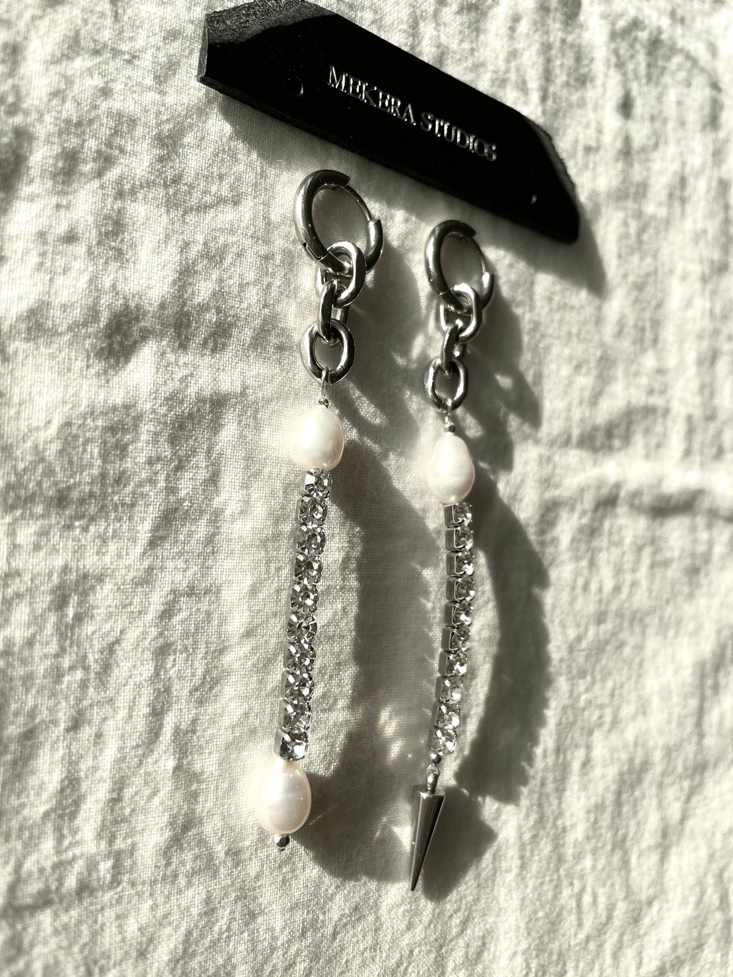 Ear Couture collection Pearl Spike earrings long chain drop EC-10 Limited Edition Handcrafted - MEKERA STUDIOS