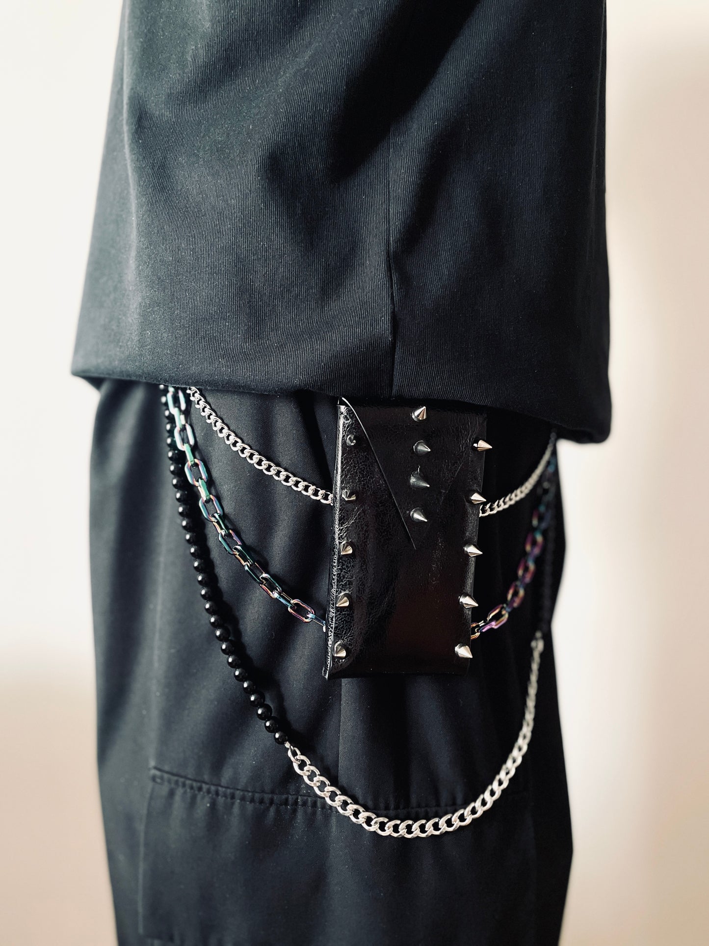 NP6 - Pants Chain Black stone wallet leather key punk Spike Limited Edition Handcrafted - MEKERA STUDIOS