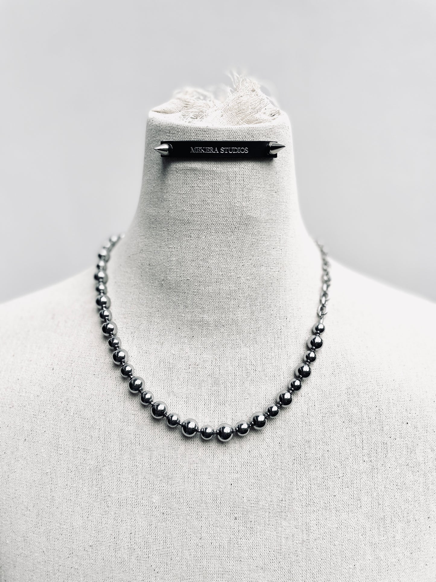 HSX1 Silver shining Hematite mirror Ball Necklace Long chain Choker-MEKERA STUDIOS