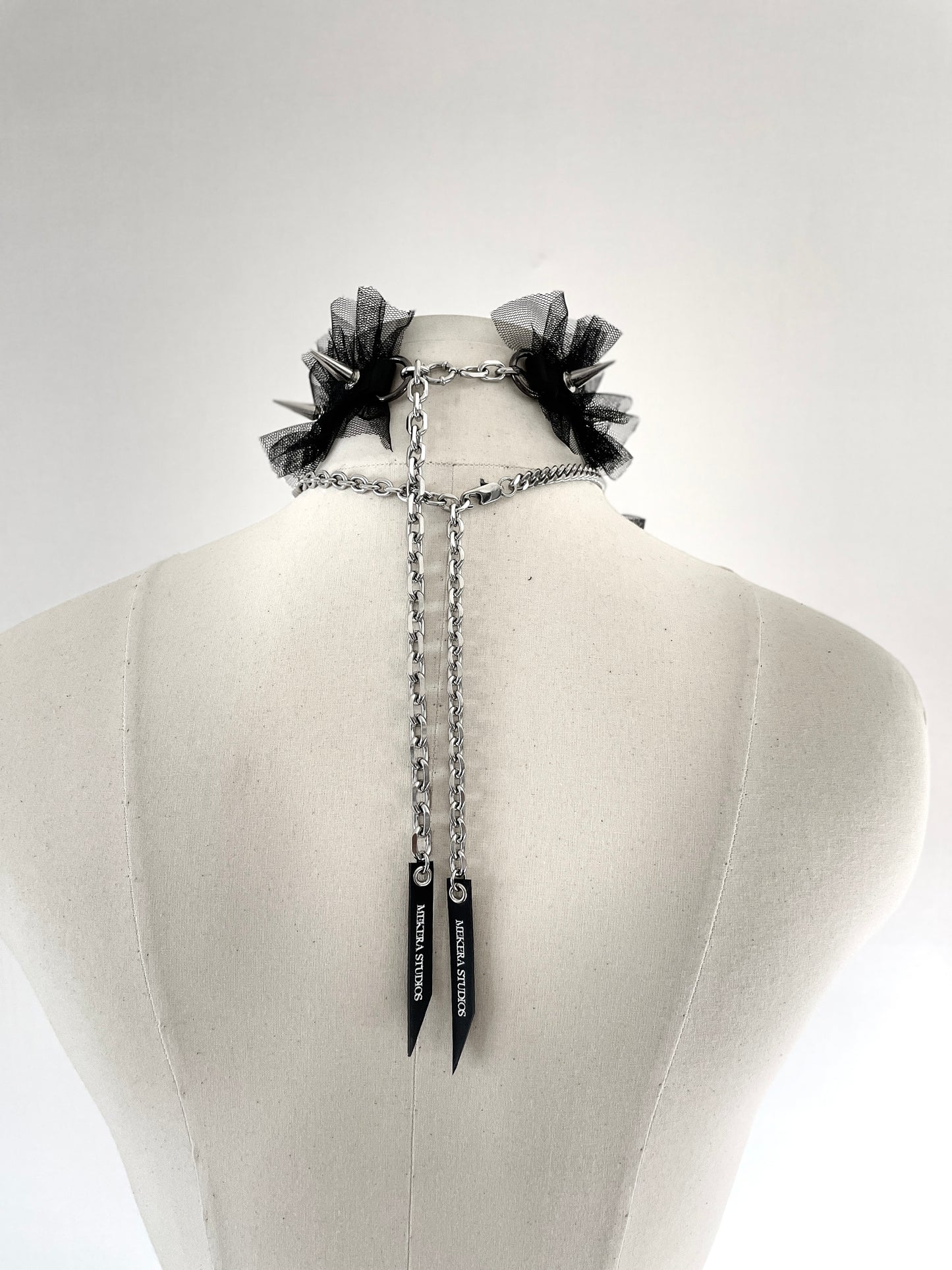 NX1+NX3 Lace leather spike choker - No Romantic Collection - Limited Edition Handcrafted Black Necklace Chain-MEKERA STUDIOS