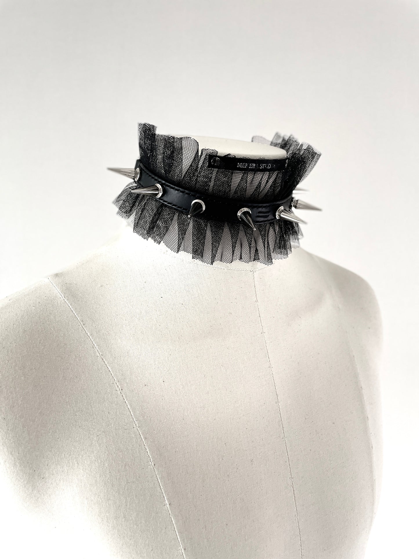 Lace leather spike choker NX2 - No Romantic Collection - Limited Edition Handcrafted Black Necklace Chain-MEKERA STUDIOS