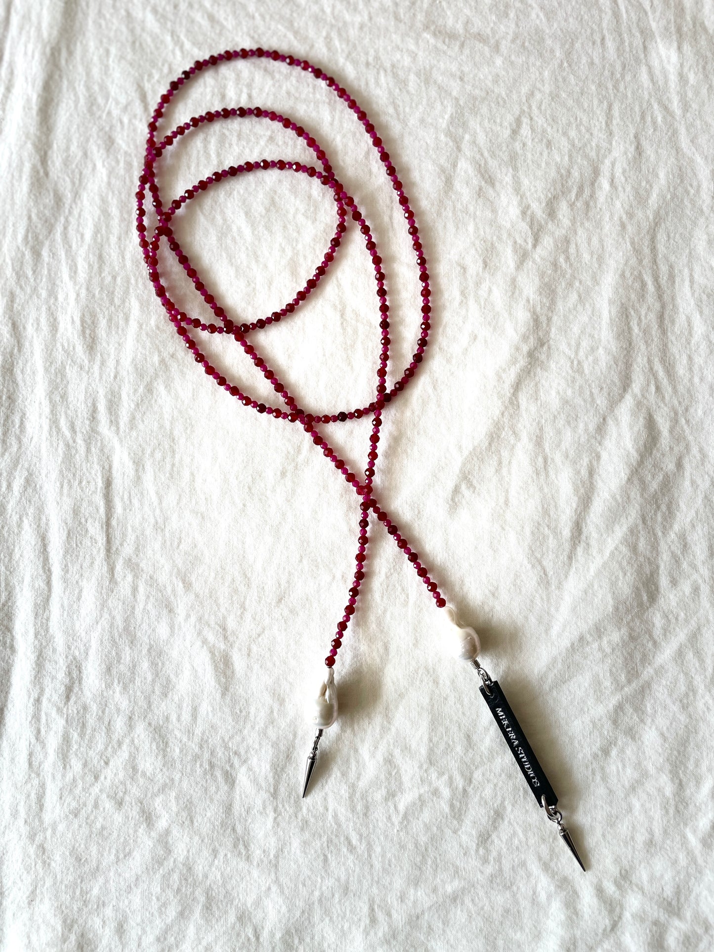 Ruby & True Pearl Necklace NP15 N-PUNK collection Limited Edition Handcrafted - MEKERA STUDIOS