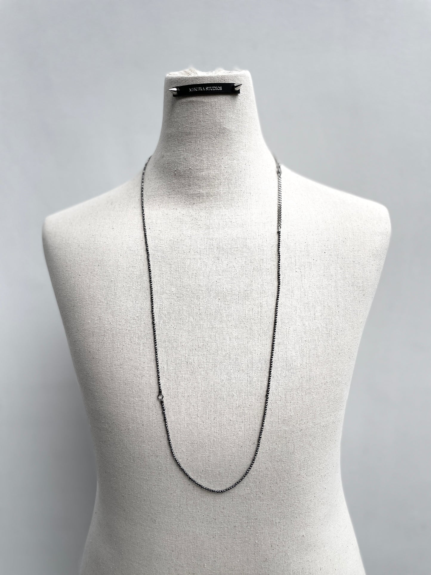 SP1 Sparkling Black Spinel Y Necklace Long chain Choker - MEKERA STUDIOS