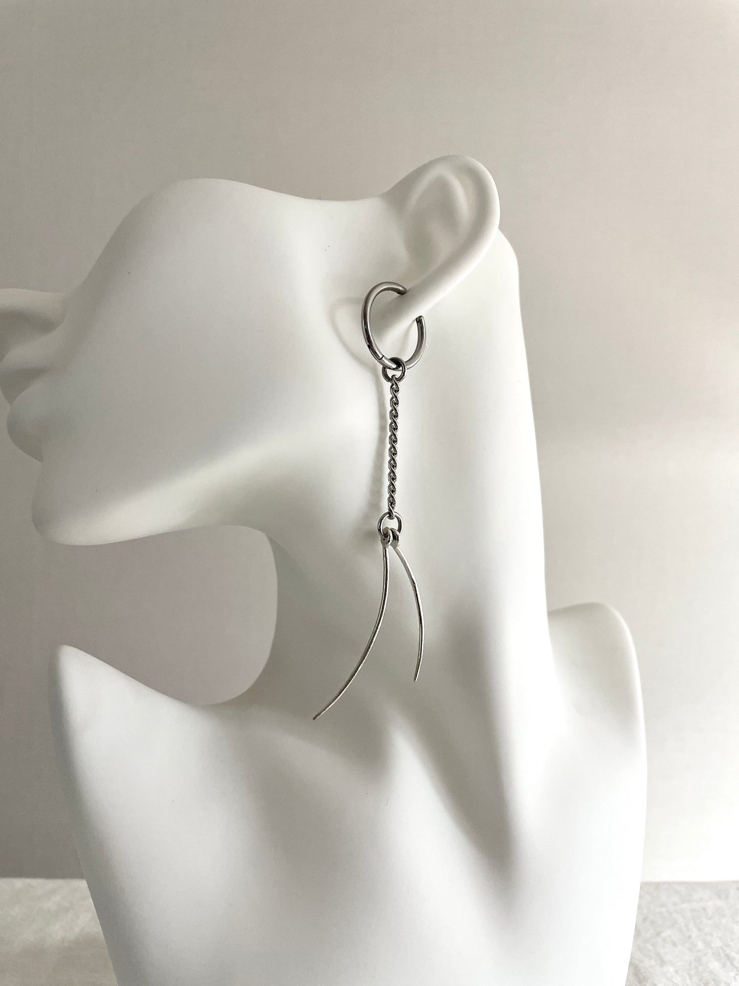 The Curve-2 long chain earrings Silver 925 Limited Edition Handcrafted - MEKERA STUDIOS