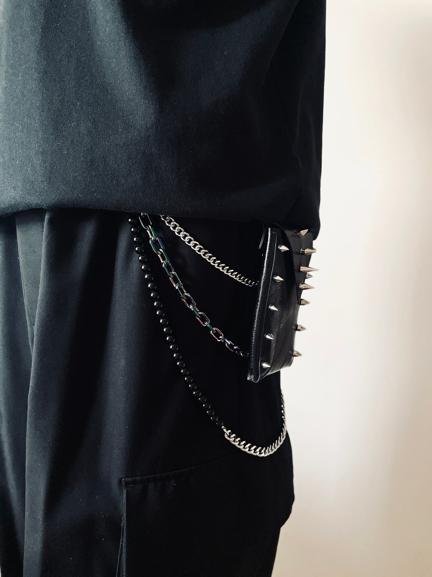 NP6 - Pants Chain Black stone wallet leather key punk Spike Limited Edition Handcrafted - MEKERA STUDIOS