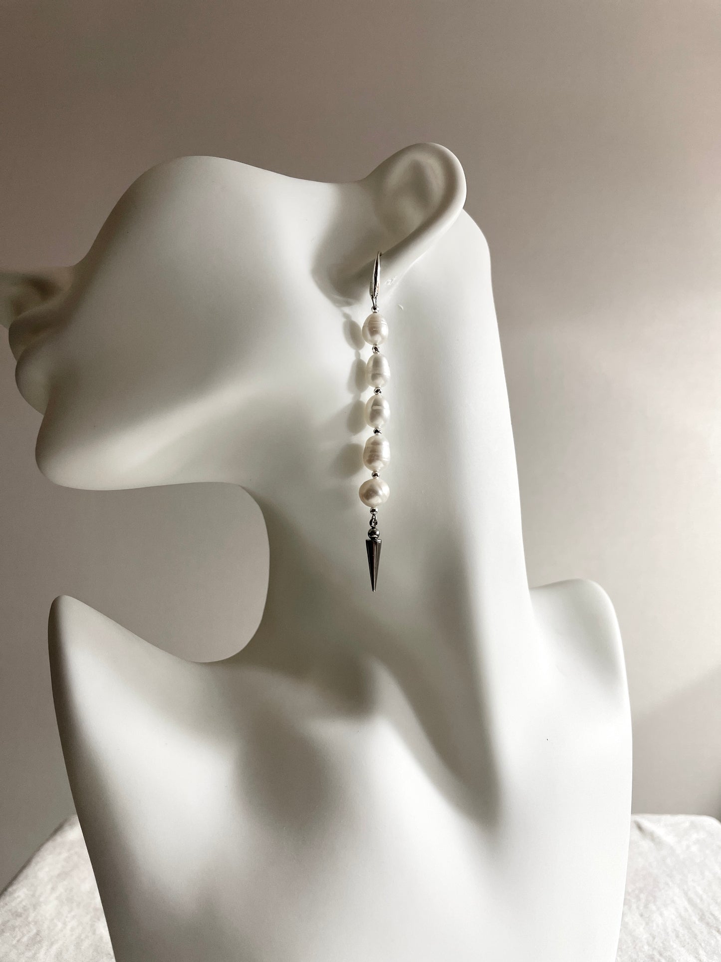 Ear Couture collection Black Pearl Spike earrings long chain drop EC-11 Limited Edition Handcrafted - MEKERA STUDIOS