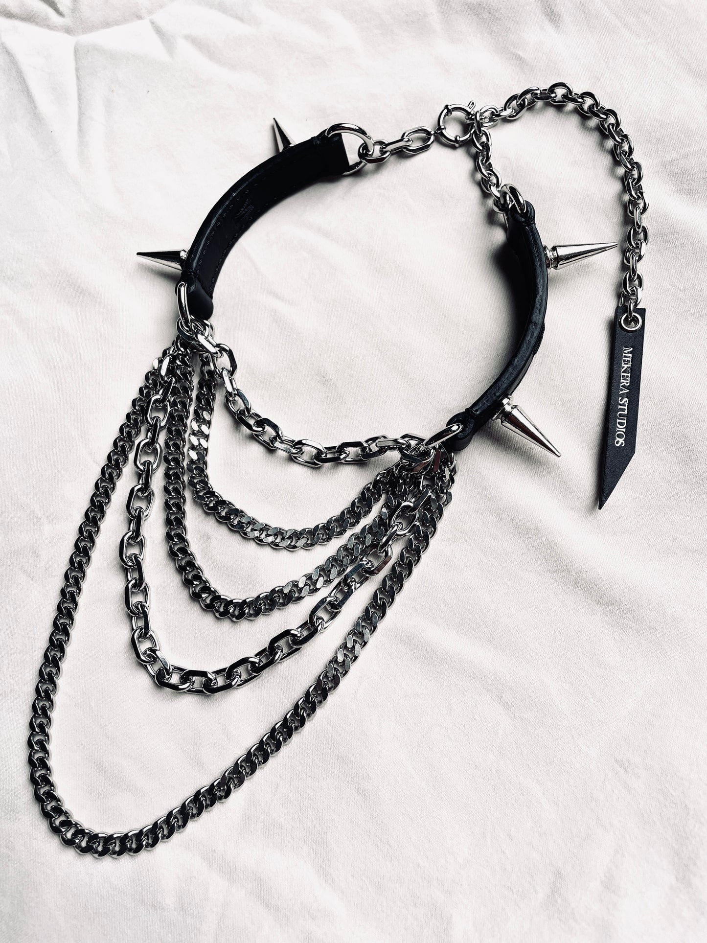 LXX3-SPIKE The Choker - Black Leather Hand stitched - MEKERA STUDIOS