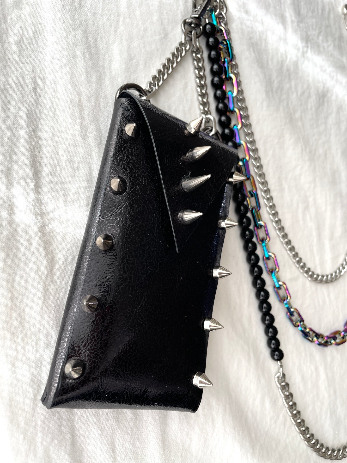 NP6 - Pants Chain Black stone wallet leather key punk Spike Limited Edition Handcrafted - MEKERA STUDIOS