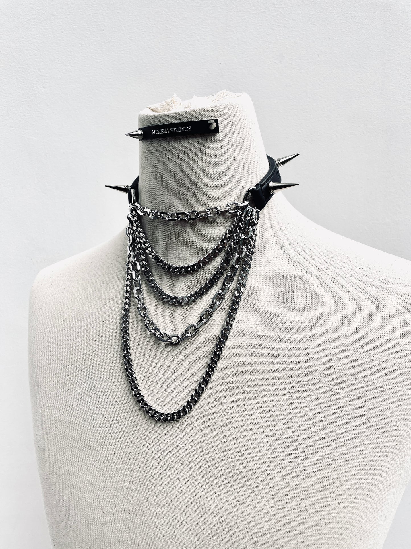 LXX3-SPIKE The Choker - Black Leather Hand stitched - MEKERA STUDIOS