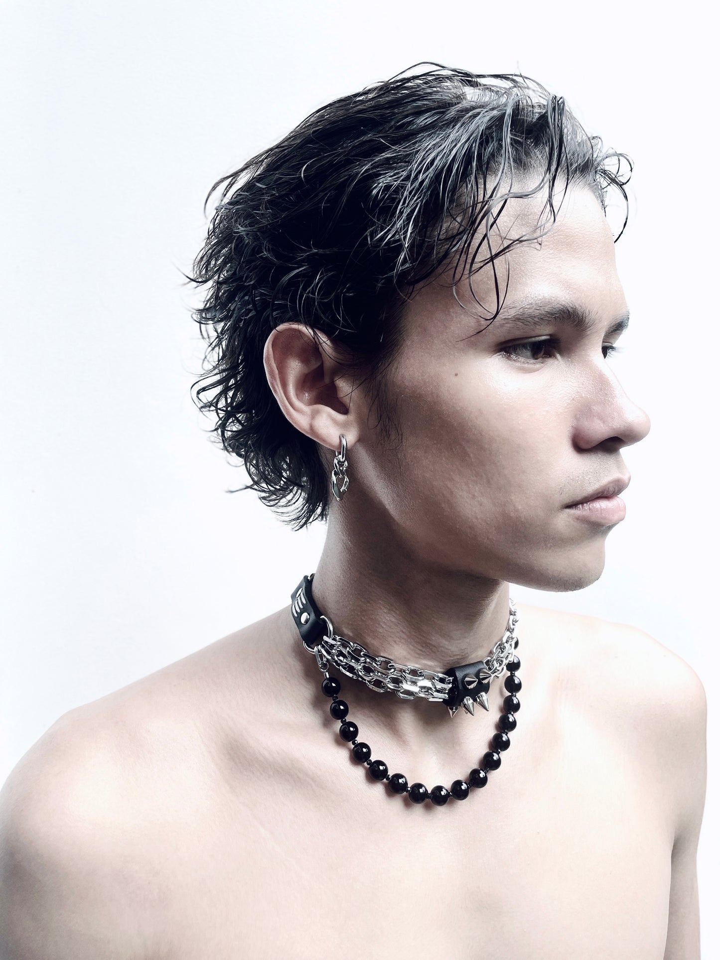 CX6 Leather Spike Onyx Choker Limited Edition Handcrafted Necklace - MEKERA STUDIOS