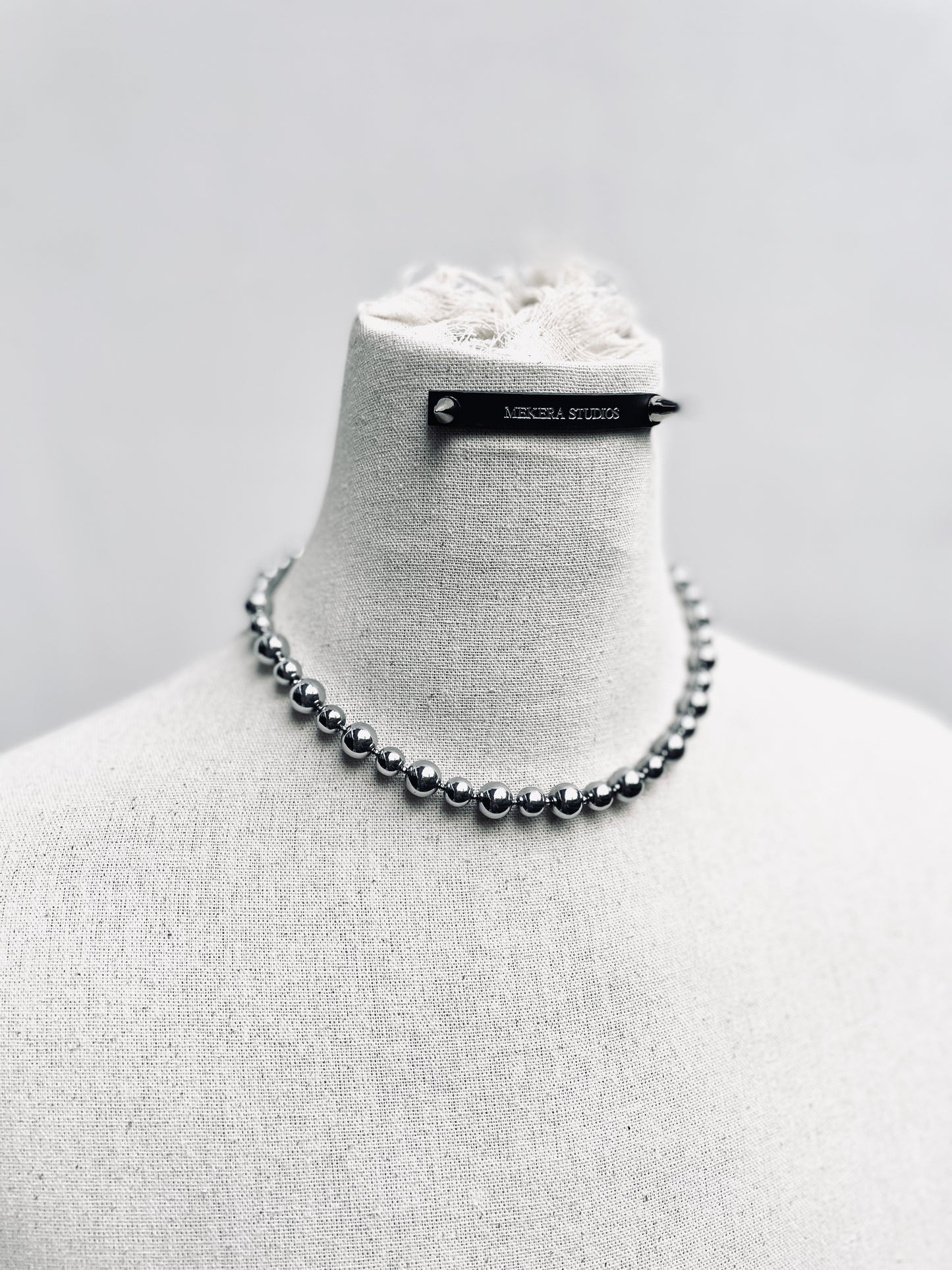 HSX1 Silver shining Hematite mirror Ball Necklace Long chain Choker-MEKERA STUDIOS