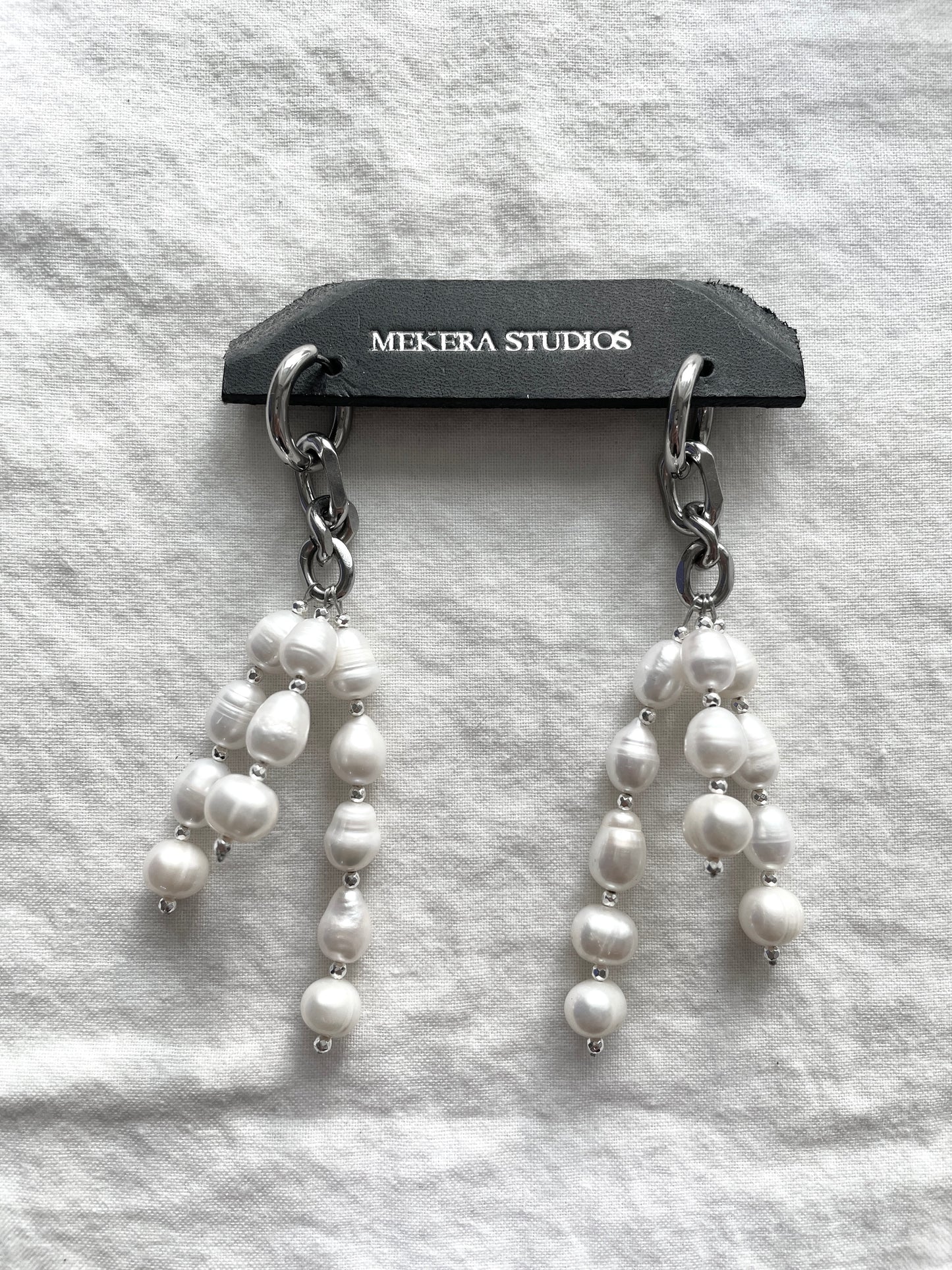 Ear Couture collection Pearl earrings long chain drop EC-1 Limited Edition Handcrafted - MEKERA STUDIOS