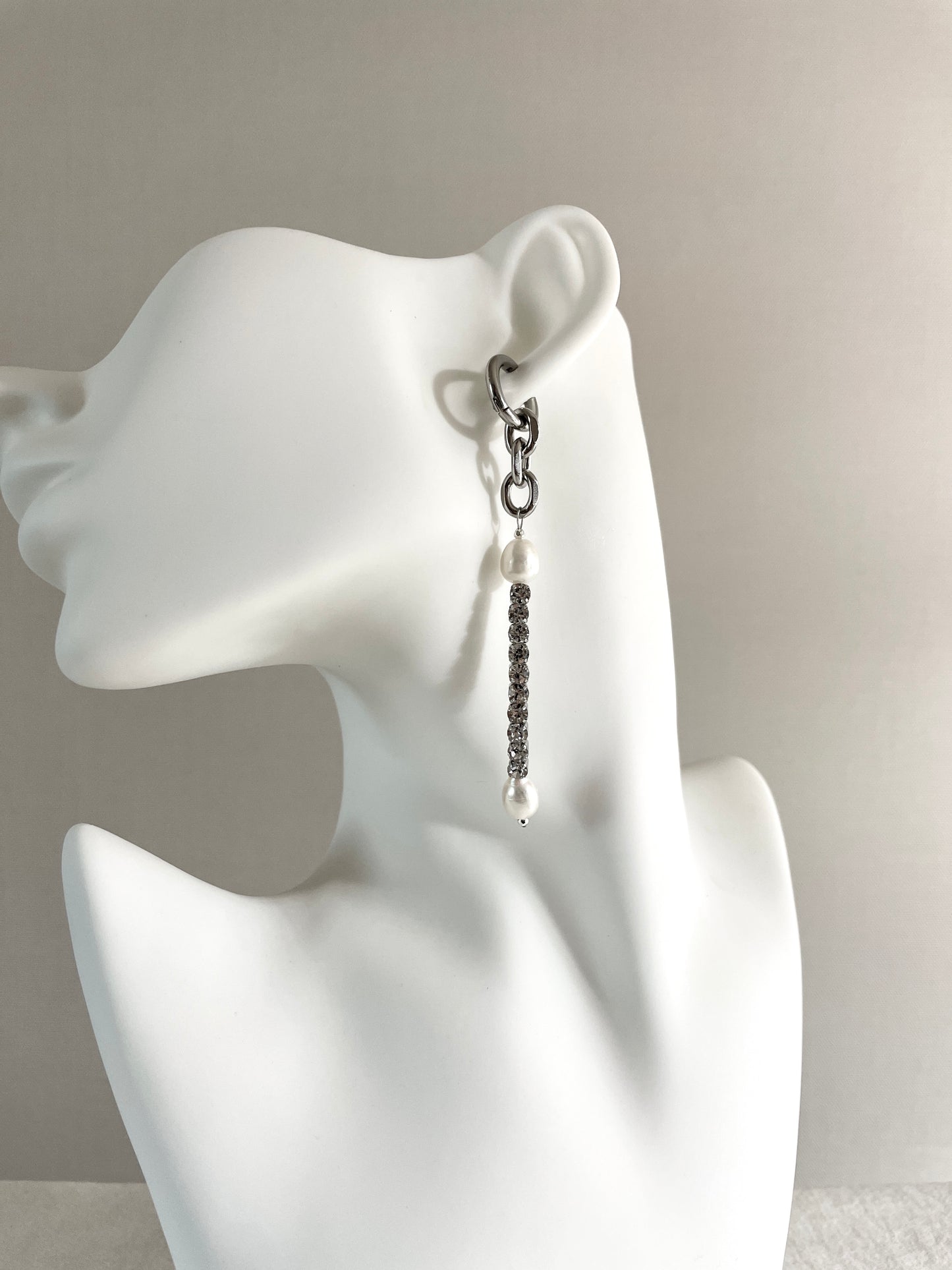 Ear Couture collection Pearl Spike earrings long chain drop EC-10 Limited Edition Handcrafted - MEKERA STUDIOS